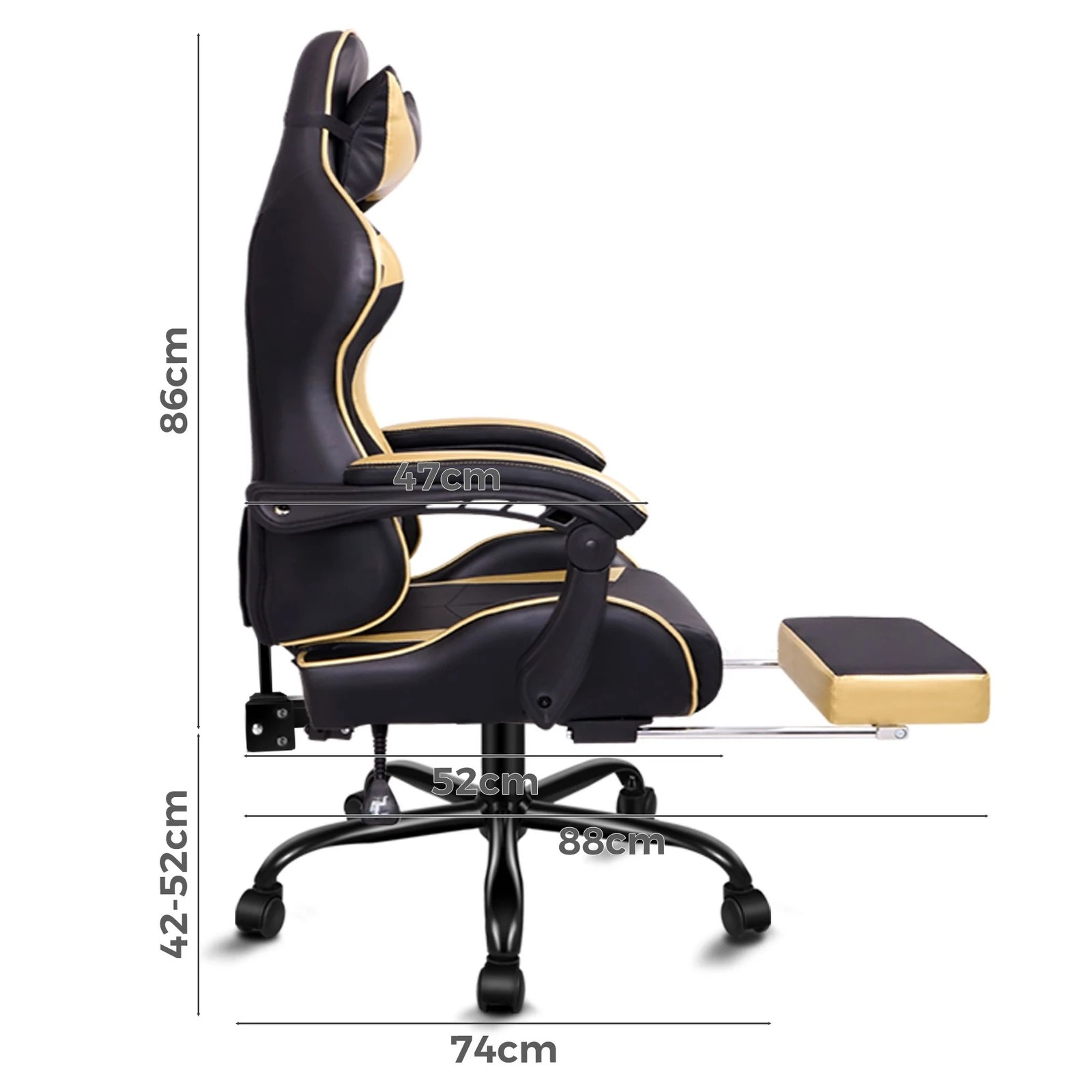 3 Alfordson Gaming Chair Office Executive Racing Footrest Seat PU Leather - Gold, 3 of 10