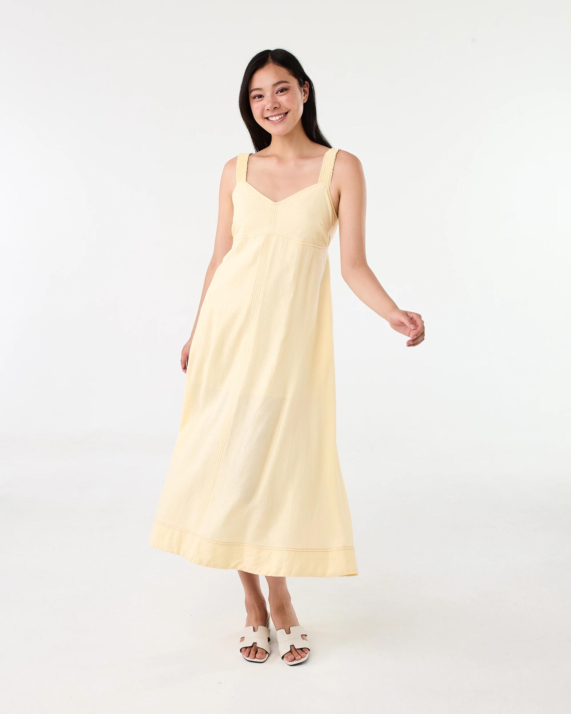 1 Sleeveless Contrast Linen Blend Maxi Dress Fln Yellow, 1 of 8