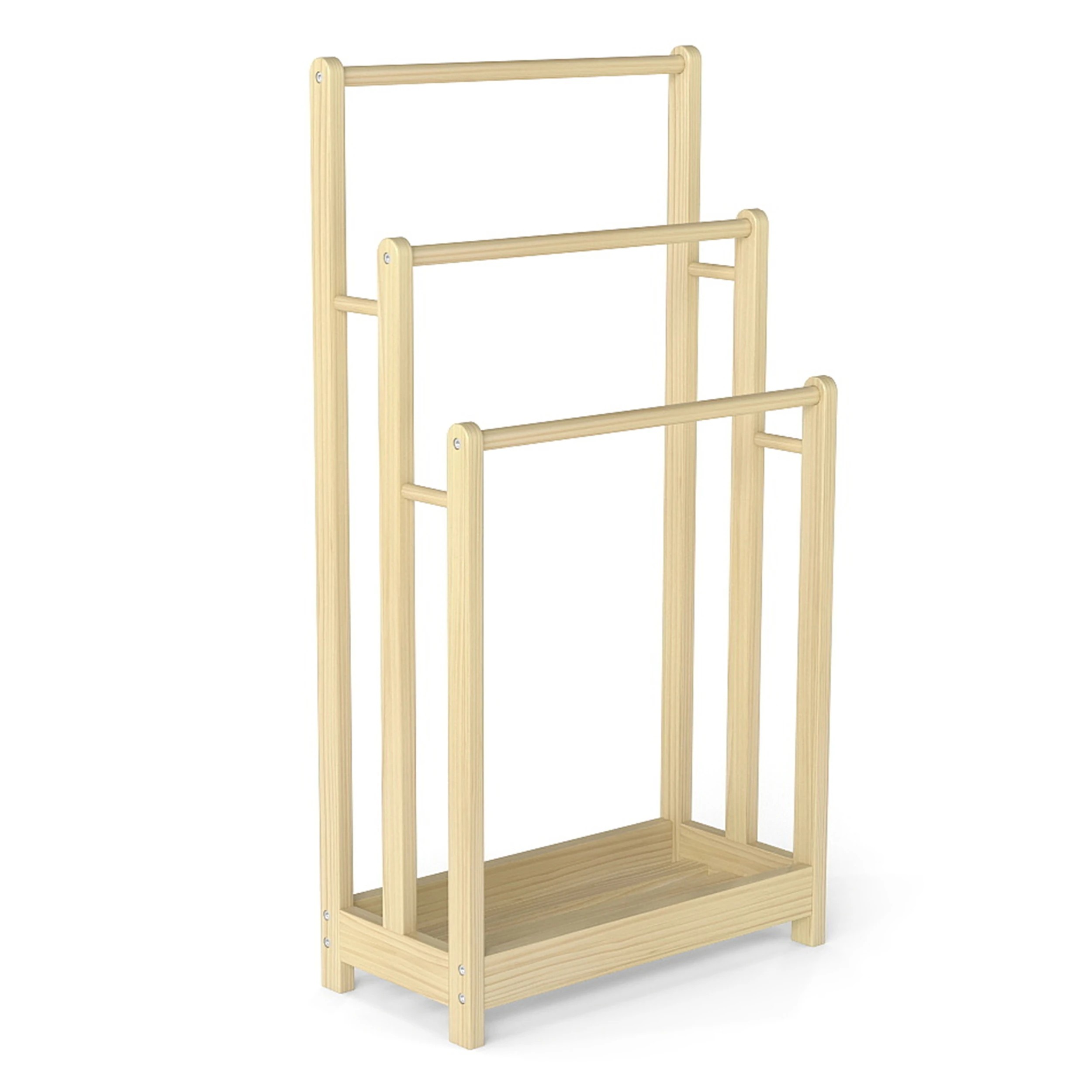 1 Costway 3-Bar Towel Rack Freestanding Towel Drying Stand w/Bottom Storage Shelf - Natural, 1 of 3