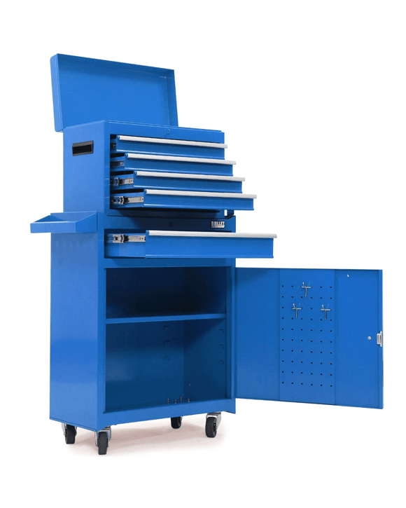 Bullet Pro 5 Drawer Tool Box Cabinet Chest Storage, with 1-Door Toolbox Garage Organiser Set, Blue