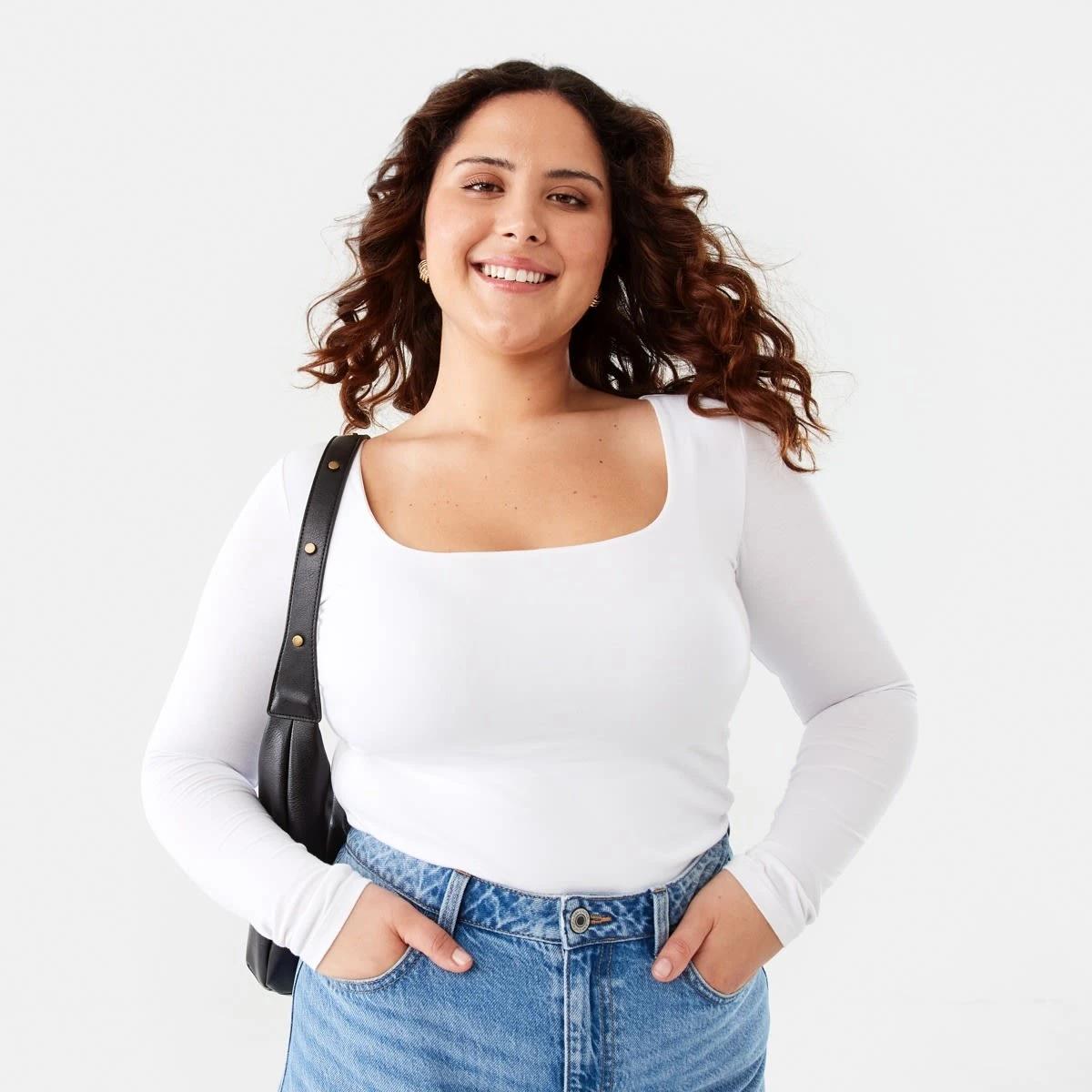 7 Long Sleeve Square Neck Top White, 7 of 9