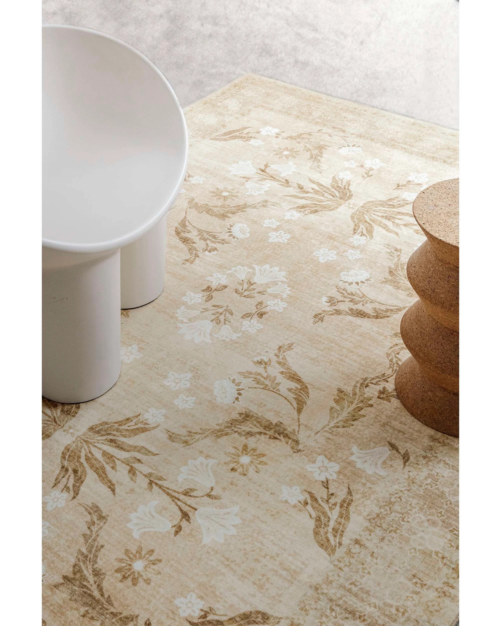 3 Loopsie Rosas Vintage Floral Washable Rug-290cm x 190cm - Beige, 3 of 8