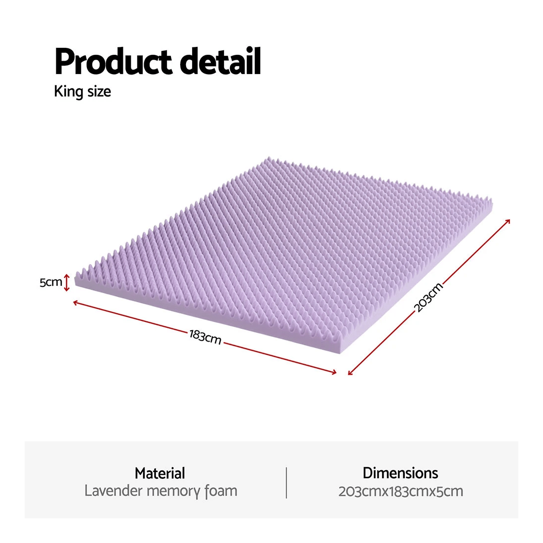 2 Giselle 5cm Memory Foam Mattress Topper Lavender Infused Egg Crate Pad Mat King - Purple, 2 of 2