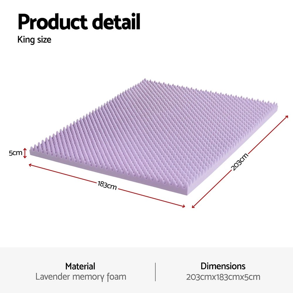2 Giselle 5cm Memory Foam Mattress Topper Lavender Infused Egg Crate Pad Mat King - King Bed - Purple, 2 of 7