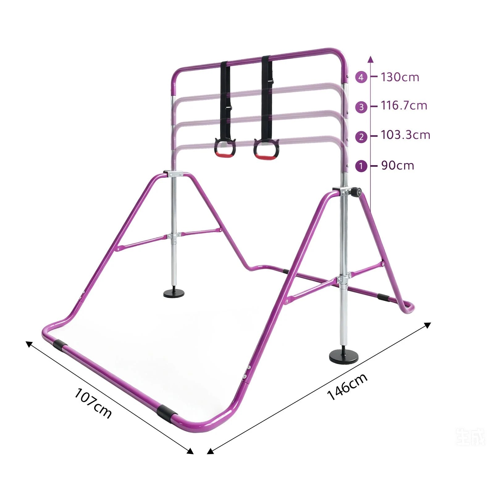 2 Ausway Folding Kids Gymnastics Monkey Kip Bar Height Adjustable Training Rings, Home Gym Exercise Equipment, 2 of 6