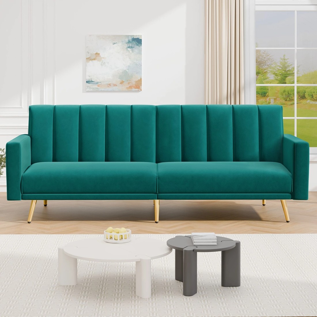 10 Alfordson Sofa Bed Futon Couch Lounge 3 Seater Convertible Velvet - Green, 10 of 10