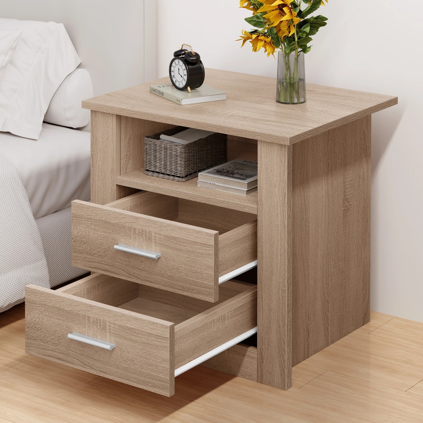 7 Alfordson Bedside Table Nightstand Storage Cabinet Side Table Classic - Oak, 7 of 10