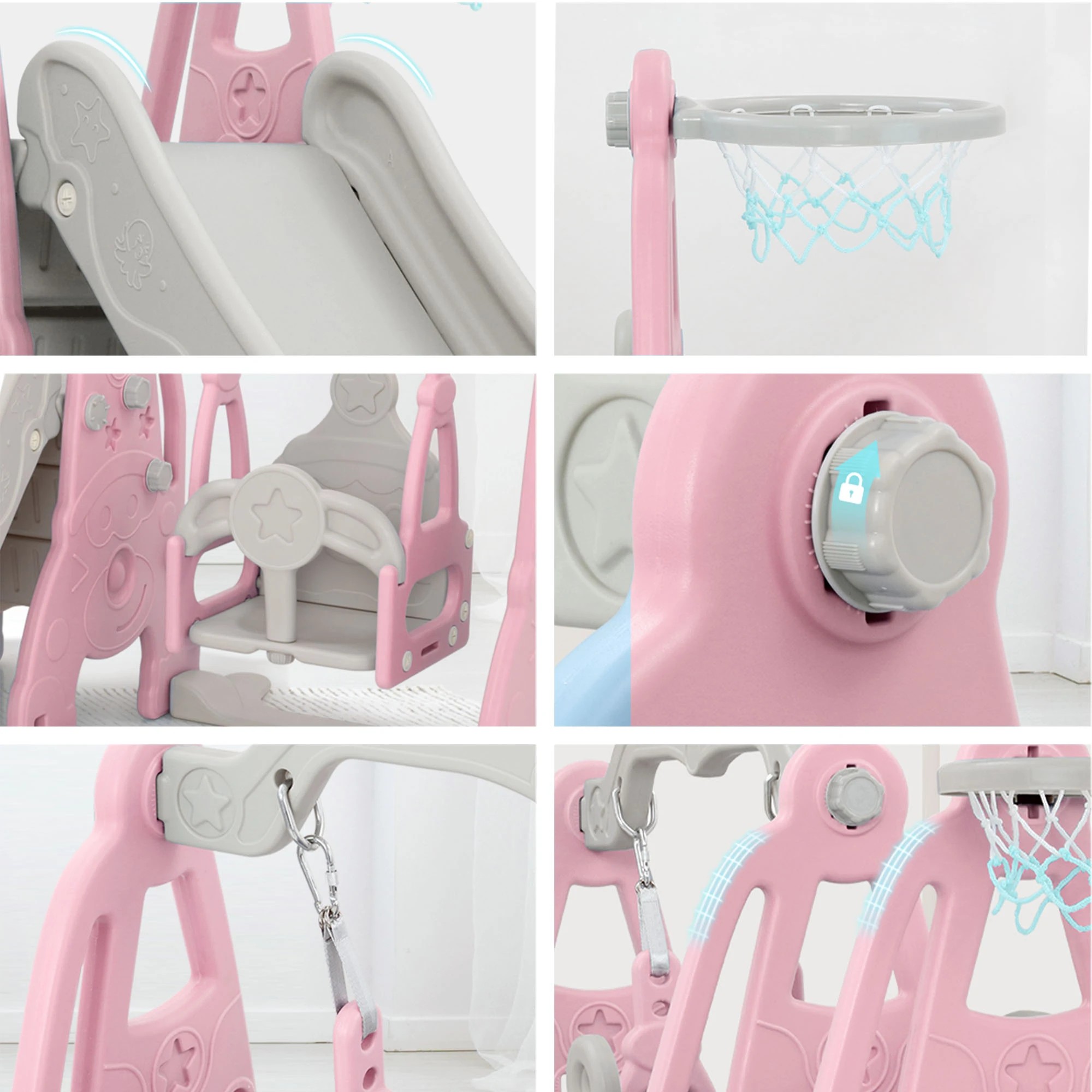 7 Keezi Kids Slide Swing Set Basketball Hoop Outdoor Playground Toys 170cm - Pink, 7 of 9