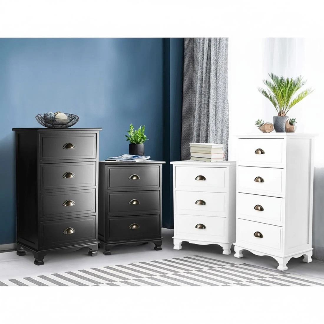 7 Artiss 2x Bedside Table 3 Drawers Vintage - THYME - Black, 7 of 7