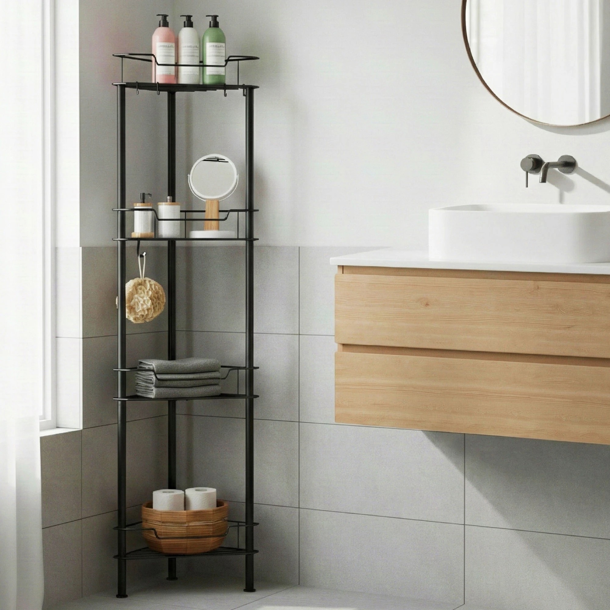 4 Artiss 2x Floor Standing Shower Caddy 4 Tier Rustproof Bathroom Storage - Black, 4 of 10