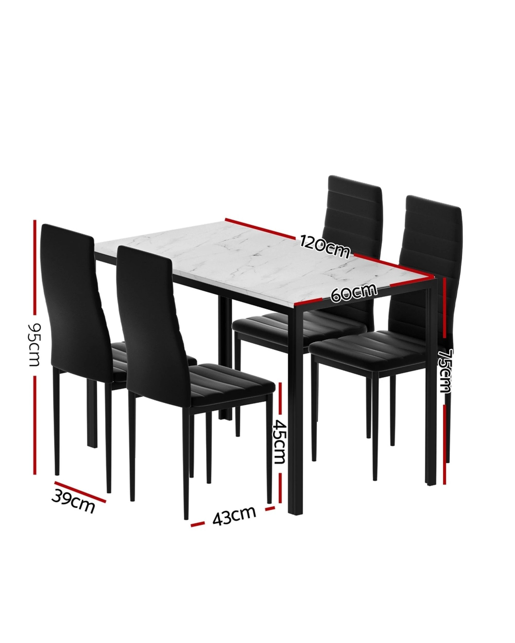 3 1 Artiss Dining Table and 4 Chairs Set Marble Effect - Multi, 3 of 7