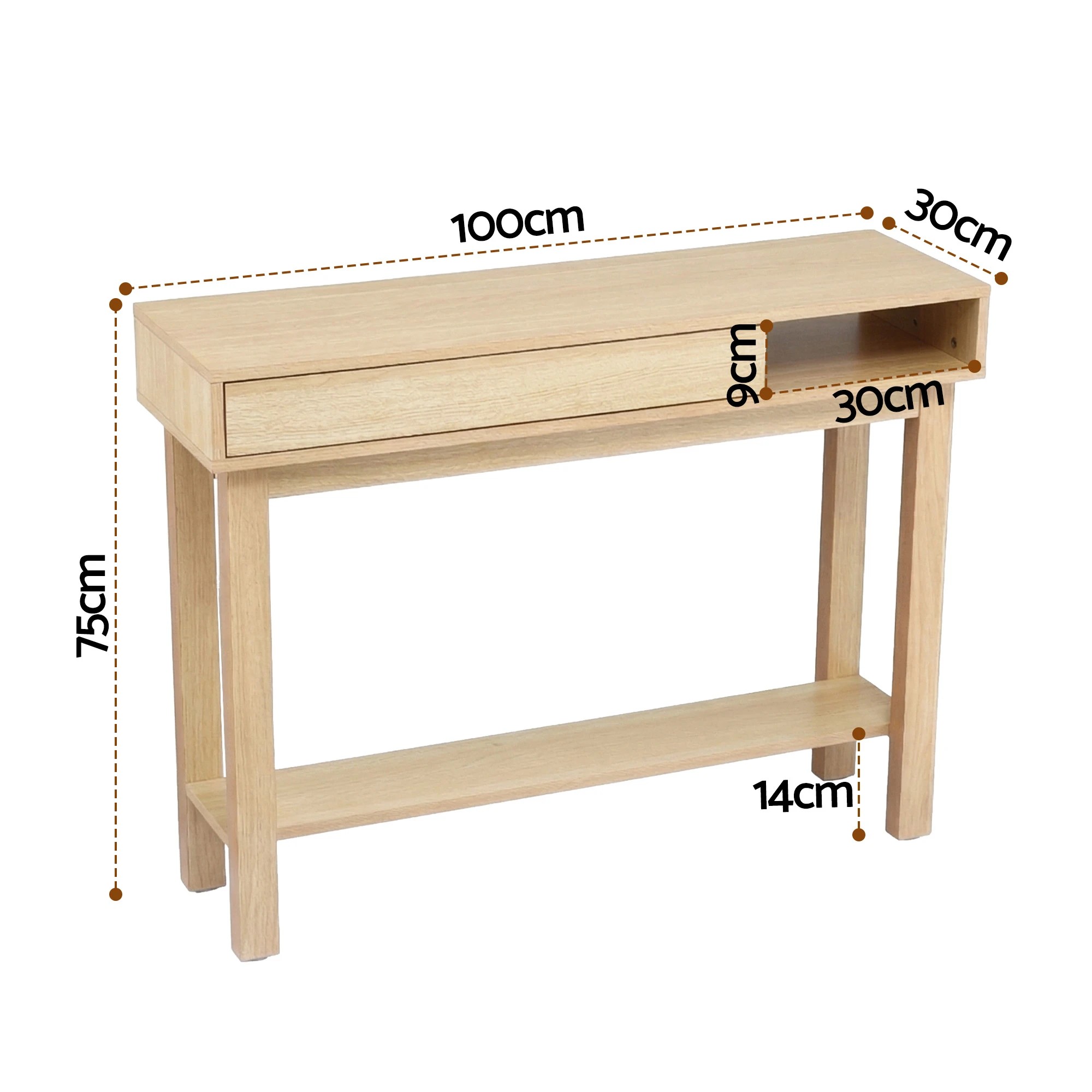 3 Artiss Console Table Entryway Hallway Sofa Side Table Drawer Shelf 100CM Wood - Natural, 3 of 8