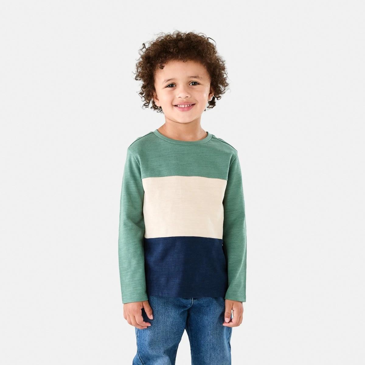 1 Long Sleeve Panel T-shirt Pine Green, 1 of 8