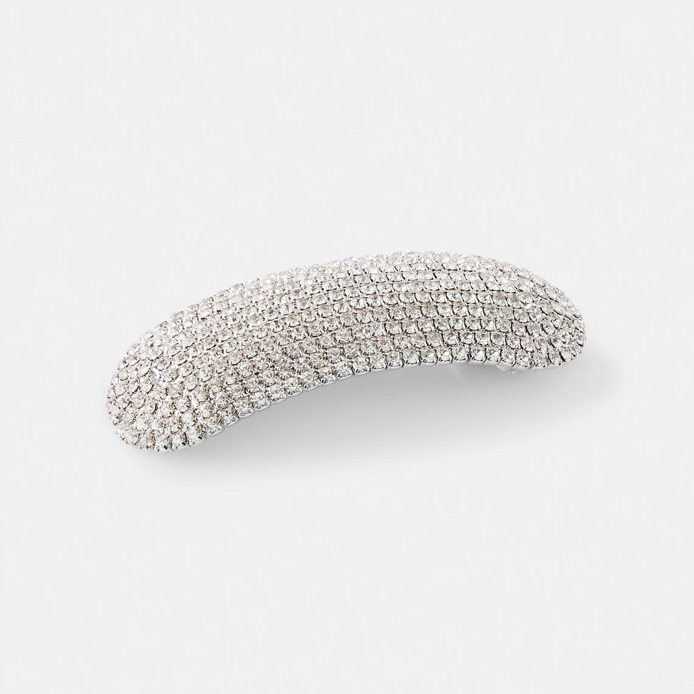 1 Silver Tone Diamante Sparkly Barrette Hair Clip Silver, 1 of 5