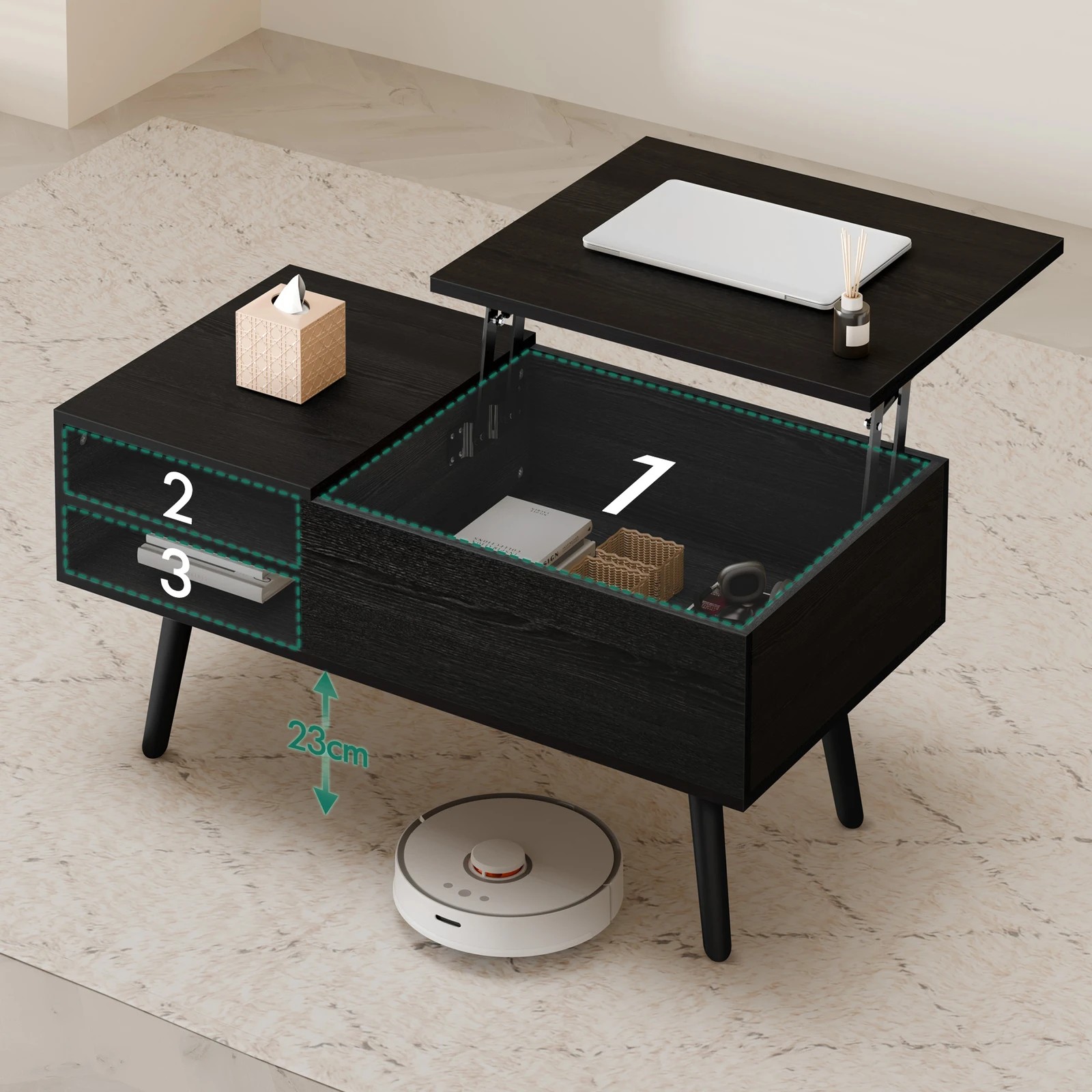 4 Alfordson Coffee Table Lift Up Top Modern Laptop Desk Hidden Storage - Black, 4 of 10