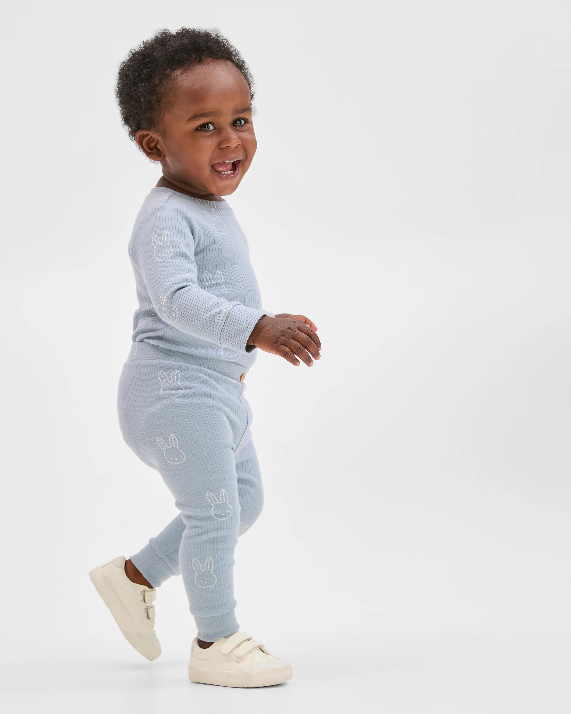 2 Target Baby Baby Organic Cotton Rib Bodysuit and Leggings Set TEAL BUNNY, 2 of 5