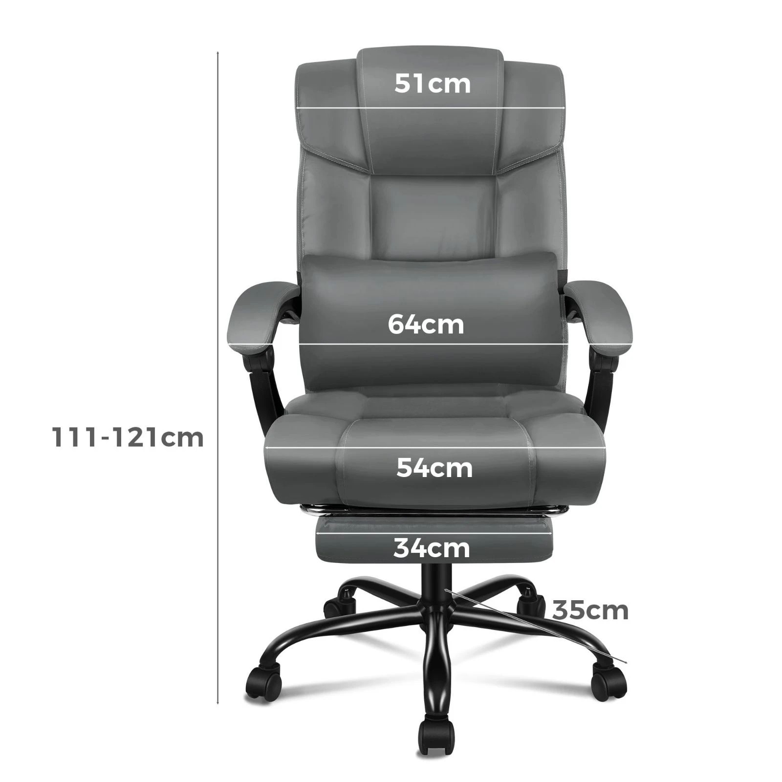 6 Alfordson Office Chair Executive Computer Gaming PU Leather Seat Recliner - Grey, 6 of 10
