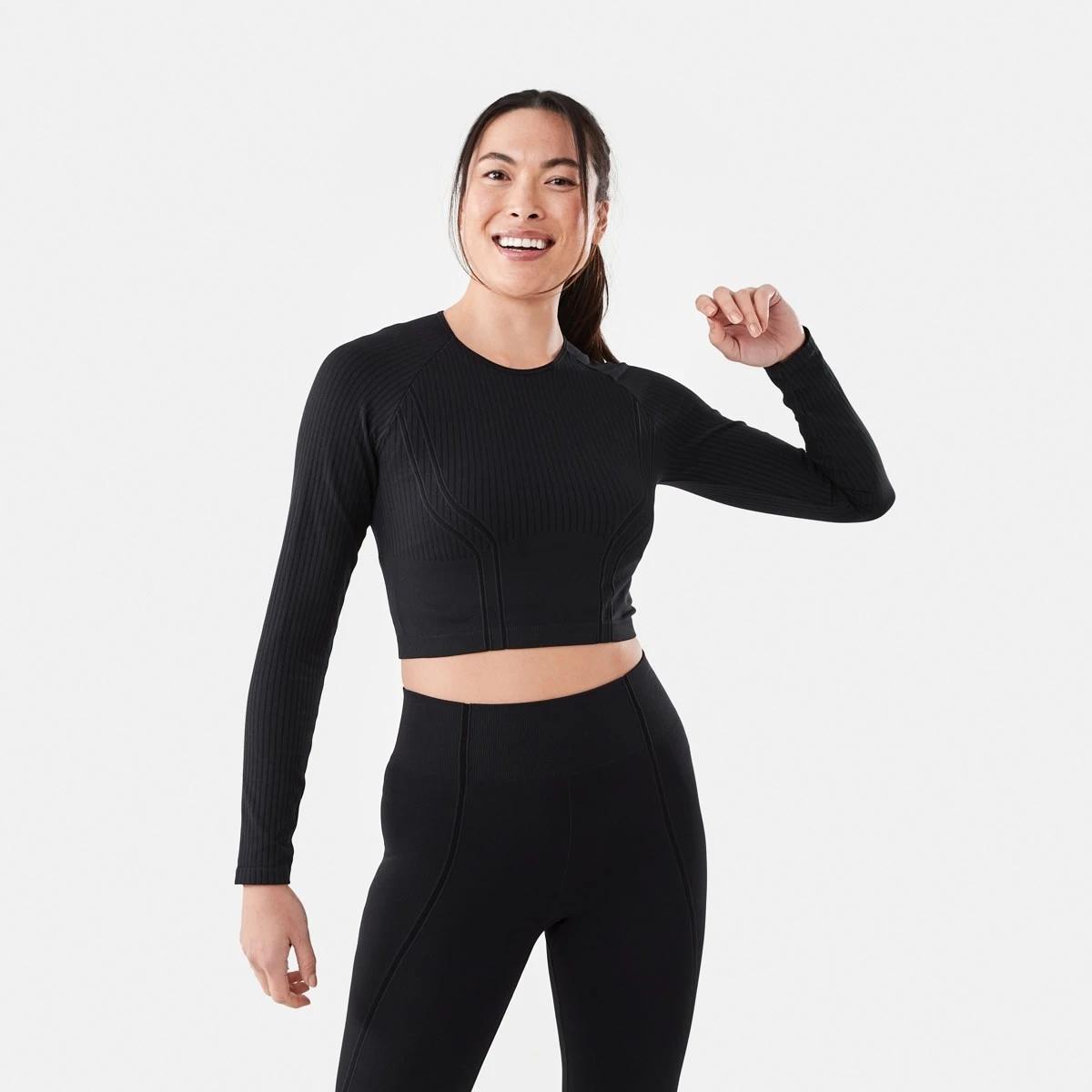 1 Active Womens Long Sleeve Seamfree Top Black, 1 of 7