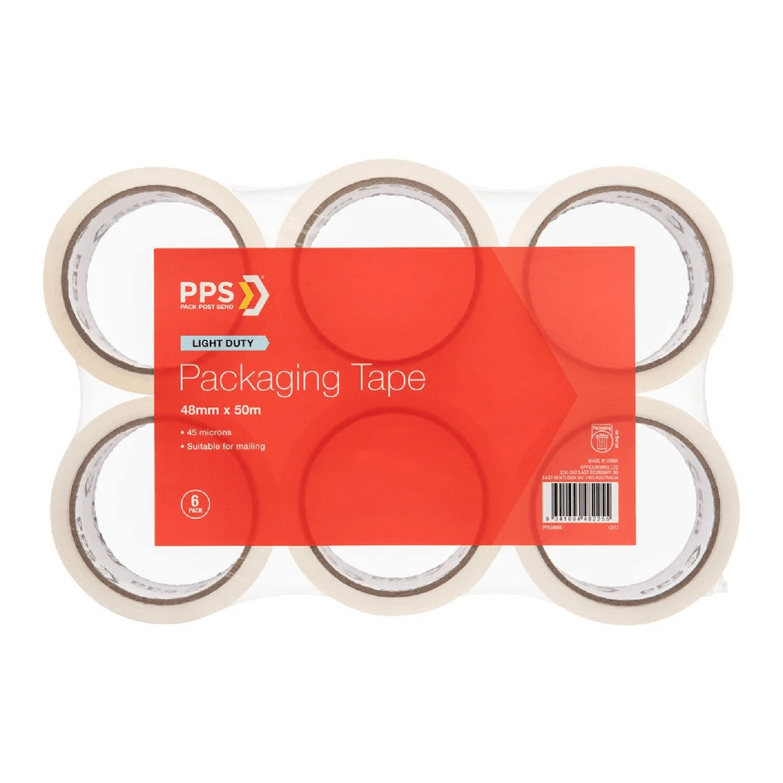 1 PPS 48mm x 50m Light Duty Packaging Tape Clear 6 Pack, 1 of 1