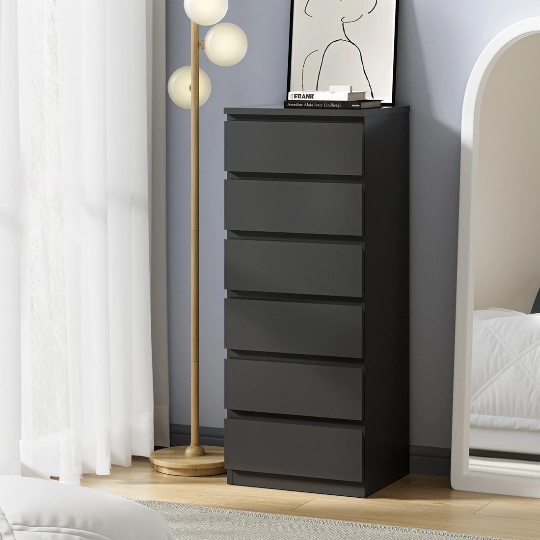 2 Oikiture 6 Chest Of Drawers Tallboy Dresser Table Storage Cabinet
 - Black, 2 of 10