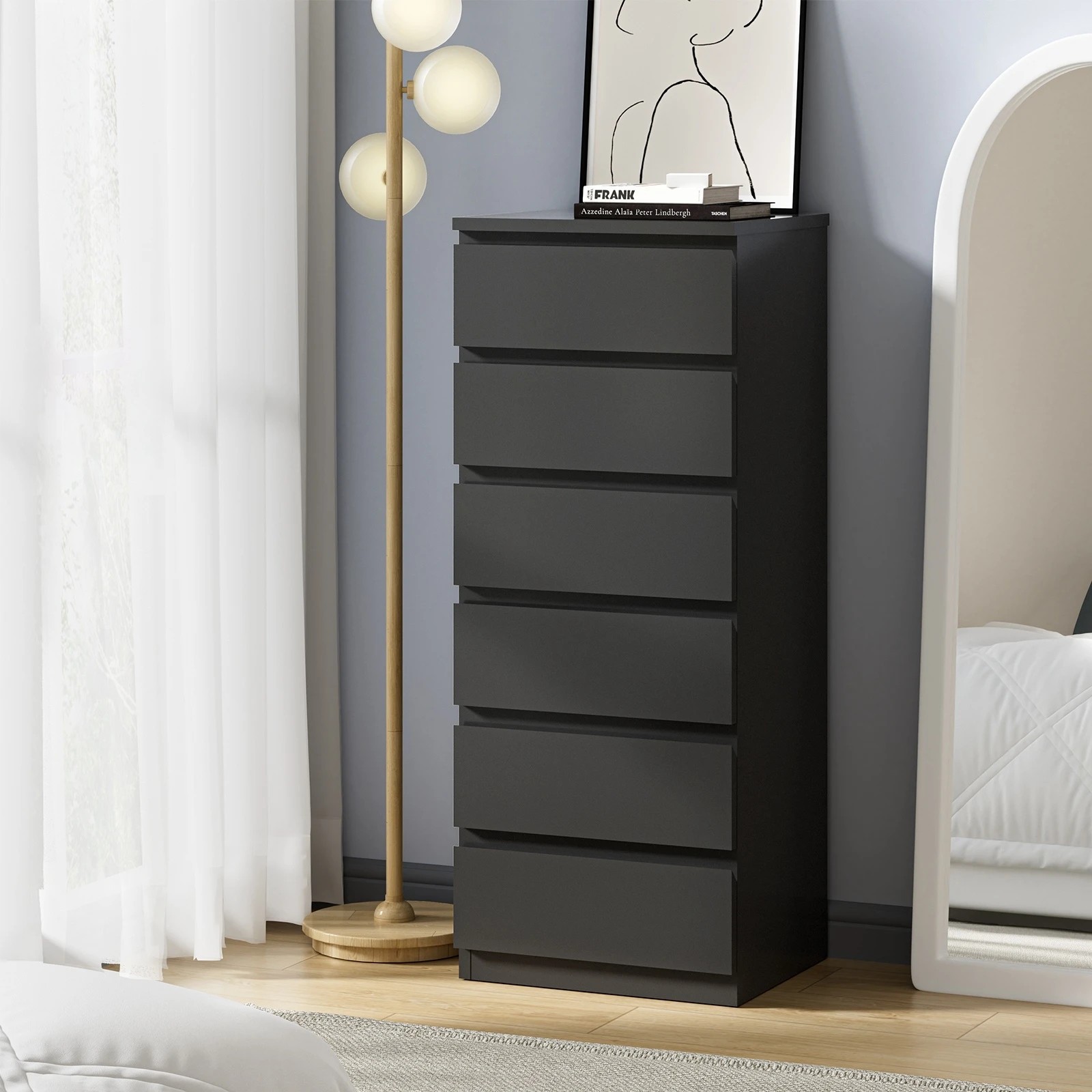 2 Oikiture 6 Chest Of Drawers Tallboy Dresser Table Storage Cabinet
 - Black, 2 of 10