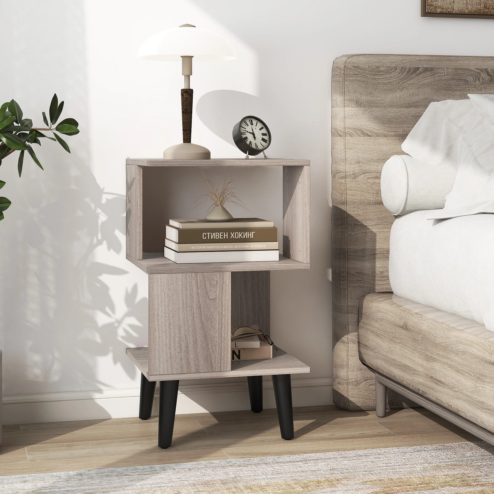4 Costway 3-Tier Nightstand Set of 2 Geometric Bedside Table Sofa Side Table, 4 of 6