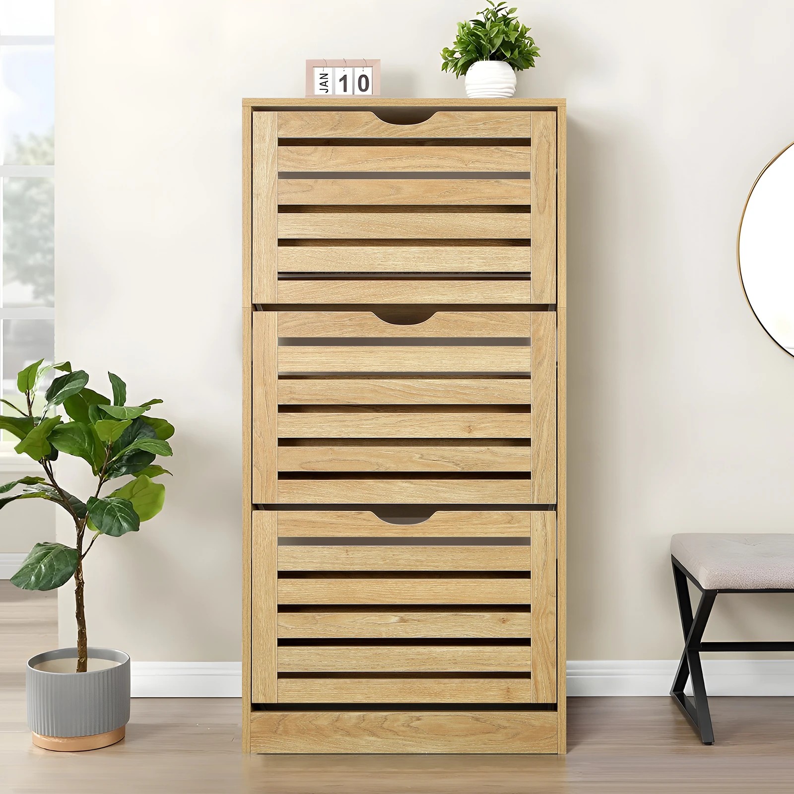 10 Alfordson Shoe Cabinet Storage Rack Flip Drawers - Oak, 10 of 10