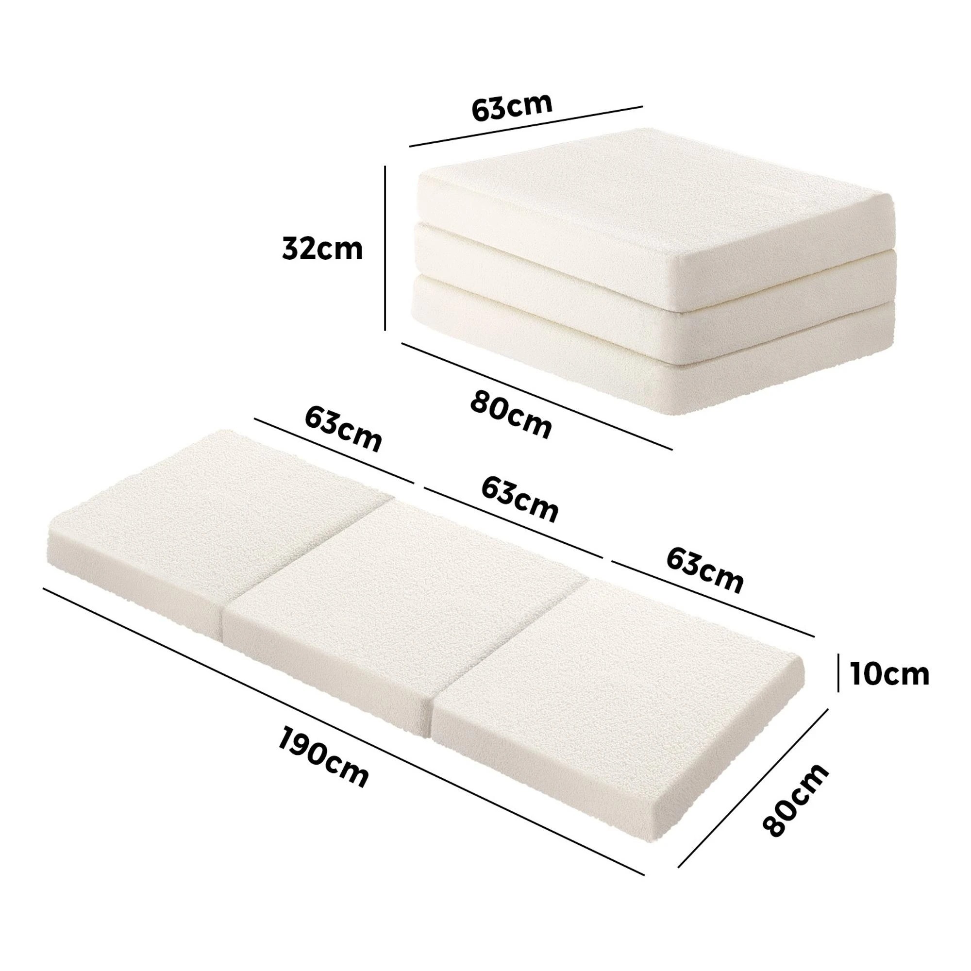 5 Bedra Bedding Folding Mattress Sherpa Fleece Foam 3-fold Foldable Floor Sofa Bed Single - White, 5 of 5