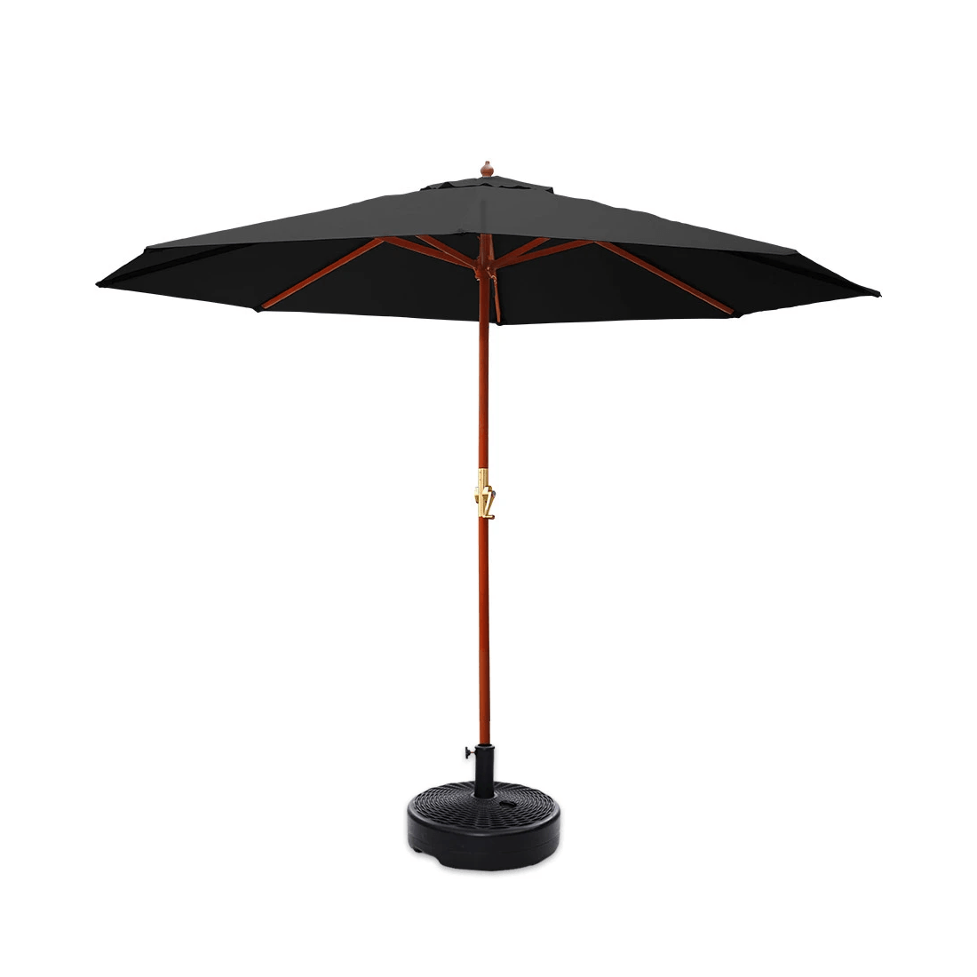1 Instahut 3m Outdoor Umbrella w/Base Pole Umbrellas Garden Sun Stand Deck - Black, 1 of 2