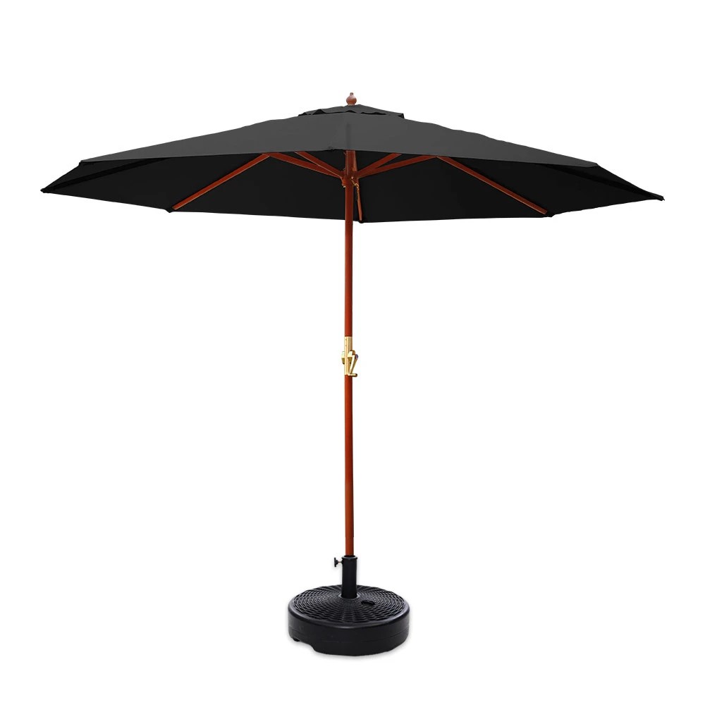 1 Instahut 3m Outdoor Umbrella w/Base Pole Umbrellas Garden Sun Stand Deck - Black, 1 of 6