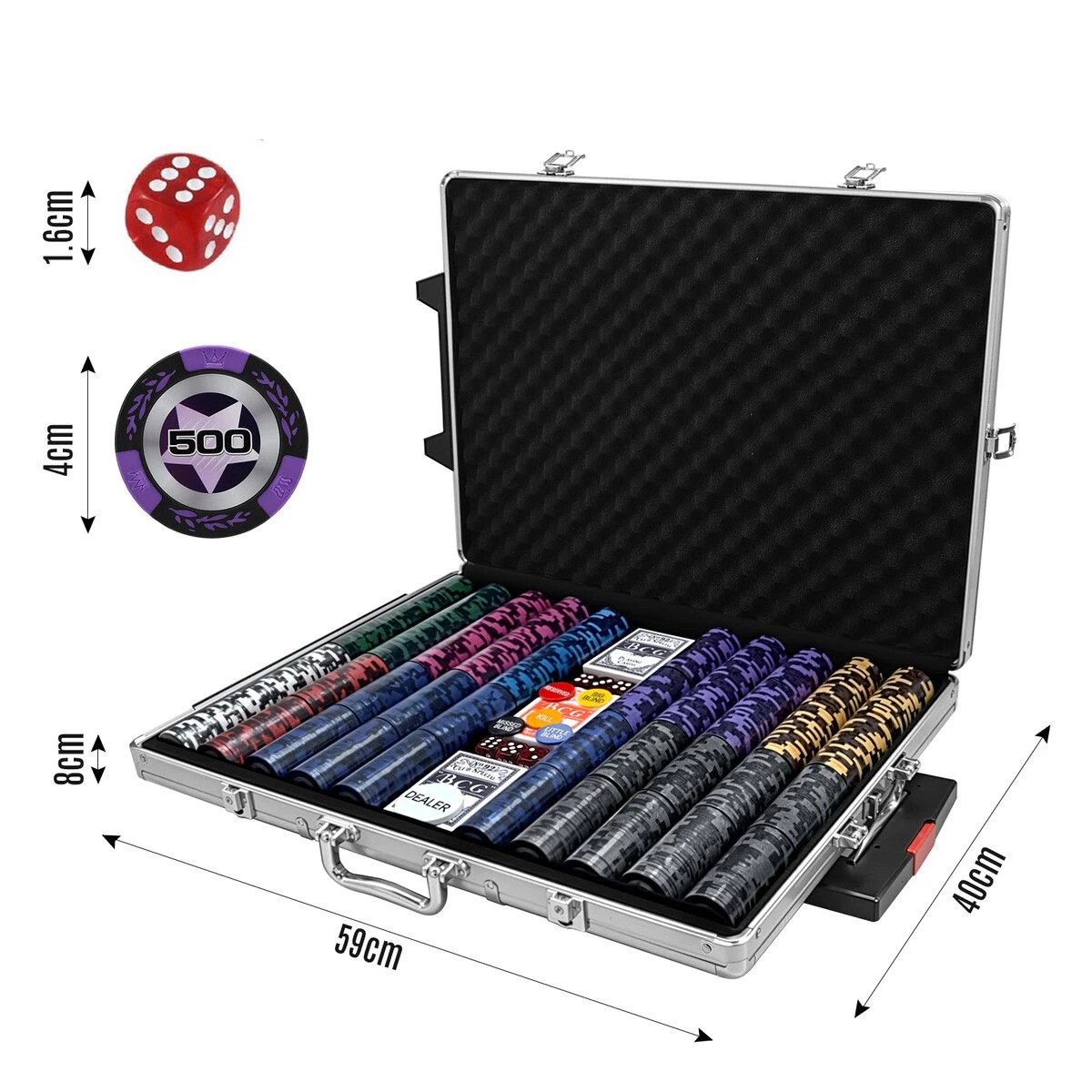 2 AUSWAY 1000PC Casino Poker Chips Game Play Set Professional Texas Holdem Blackjack Deck Card Dice Lock Case, 2 of 4