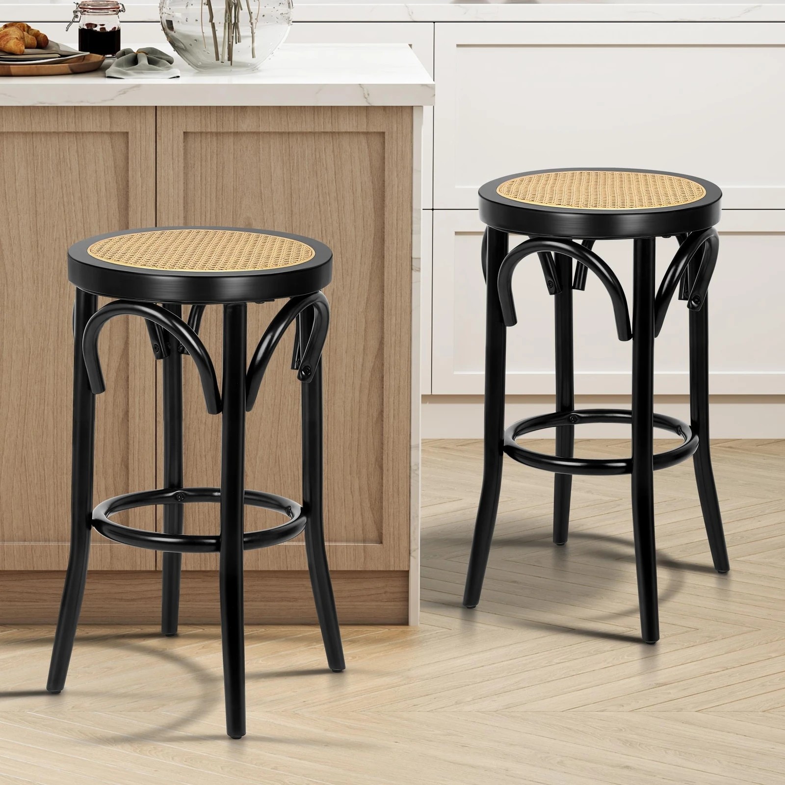 2 Alfordson 4x Bar Stools Kitchen Vintage Chair Rattan Mesh Seat Renata - Black, 2 of 9