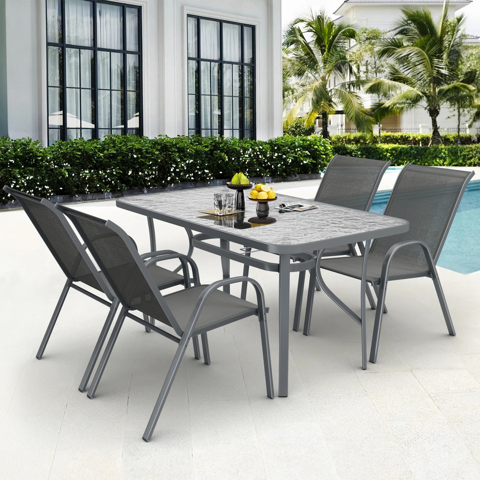 4 Alfordson Outdoor Furniture Patio Dining Table Garden 140CM X 80CM Glass - Grey, 4 of 10