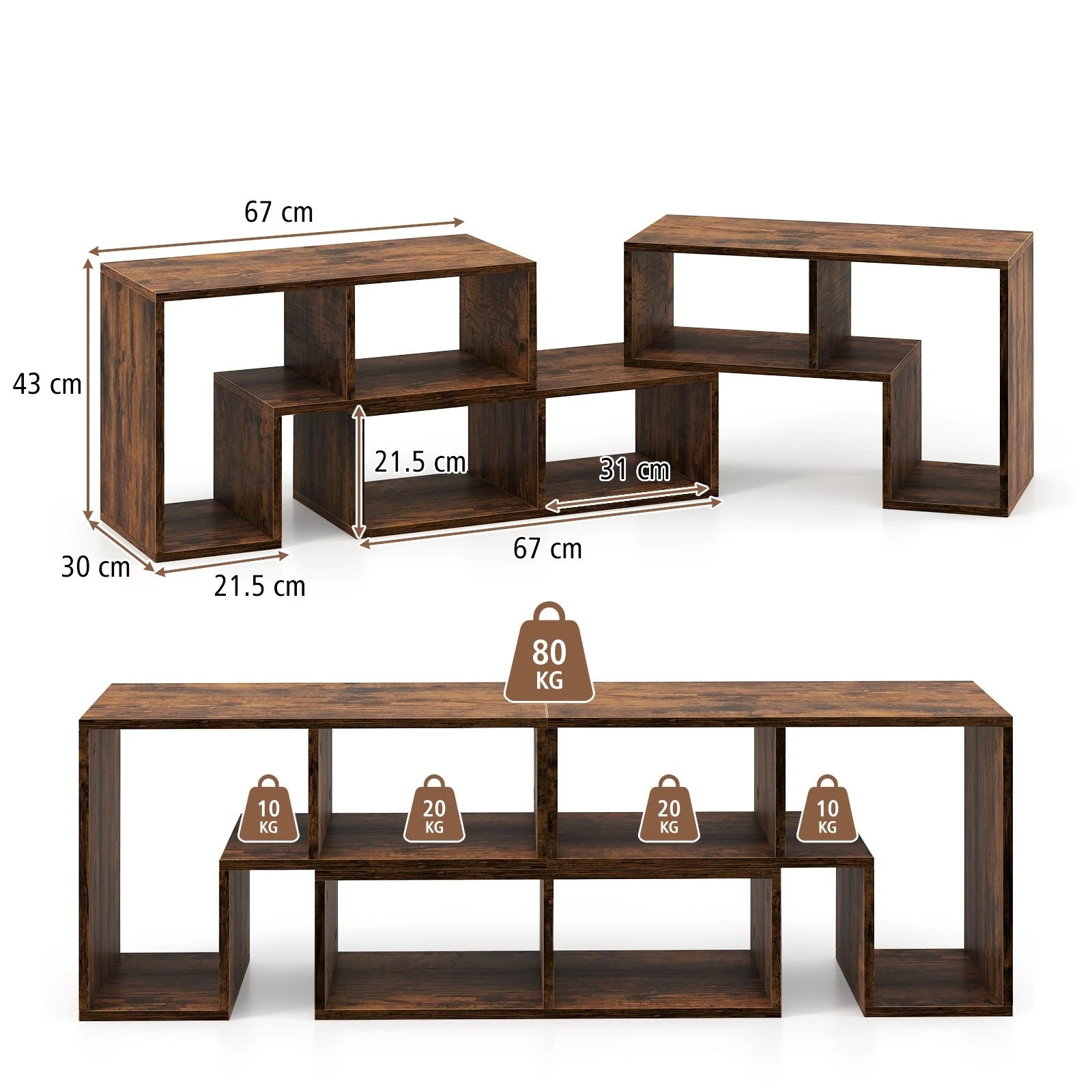 2 Costway 3PCS Convertible Media Console Table TV Cabinet Entertainment Unit, 2 of 4