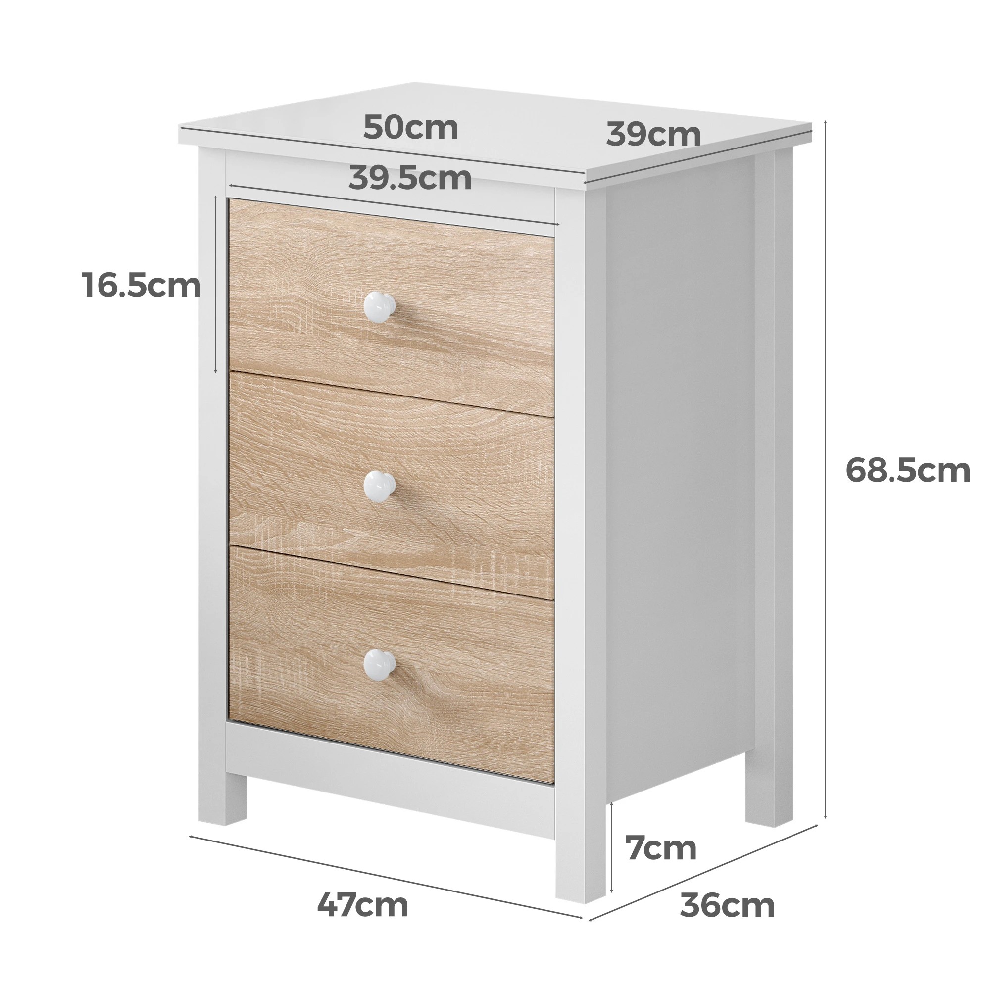 4 Alfordson Bedside Table Hamptons Nightstand Storage Side End 3 Drawers Oak, 4 of 10