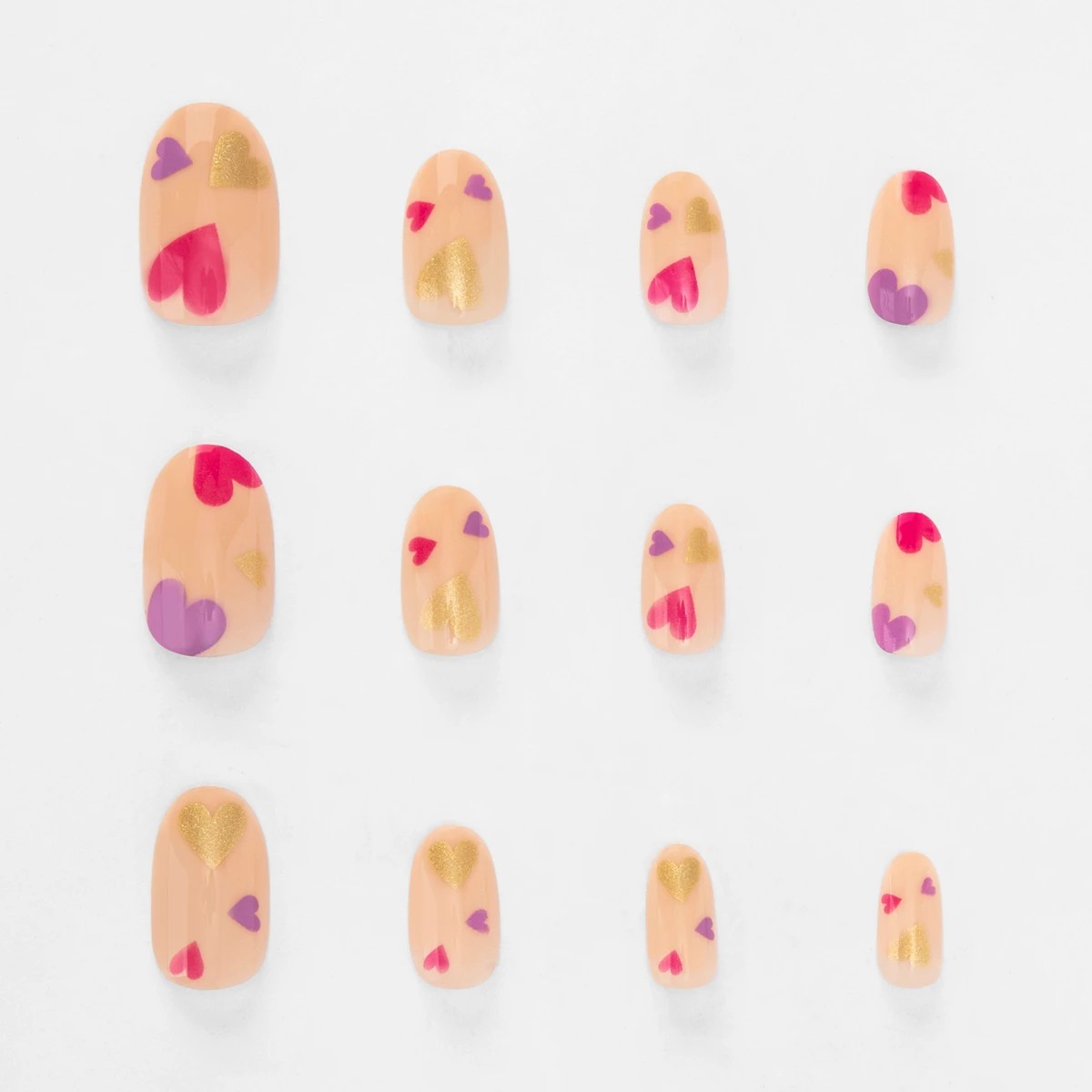 5 OXX Cosmetics 24 Pack False Nails with Adhesive - Oval Shape, Metallic Hearts, 5 of 5