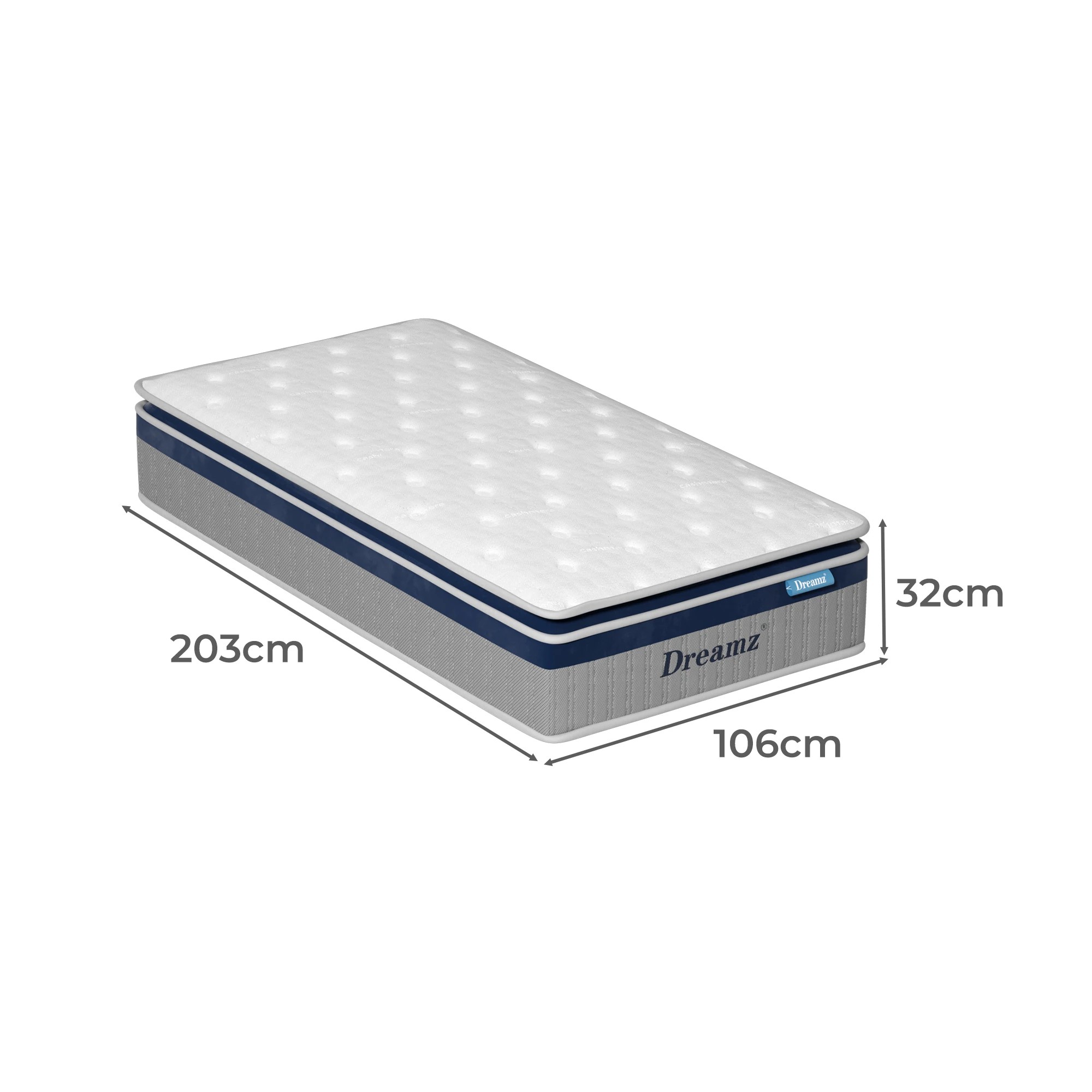 3 DreamZ Mattress Pillow Top 7 Zone Pocket Spring Memory Foam 32cm King Single, 3 of 7