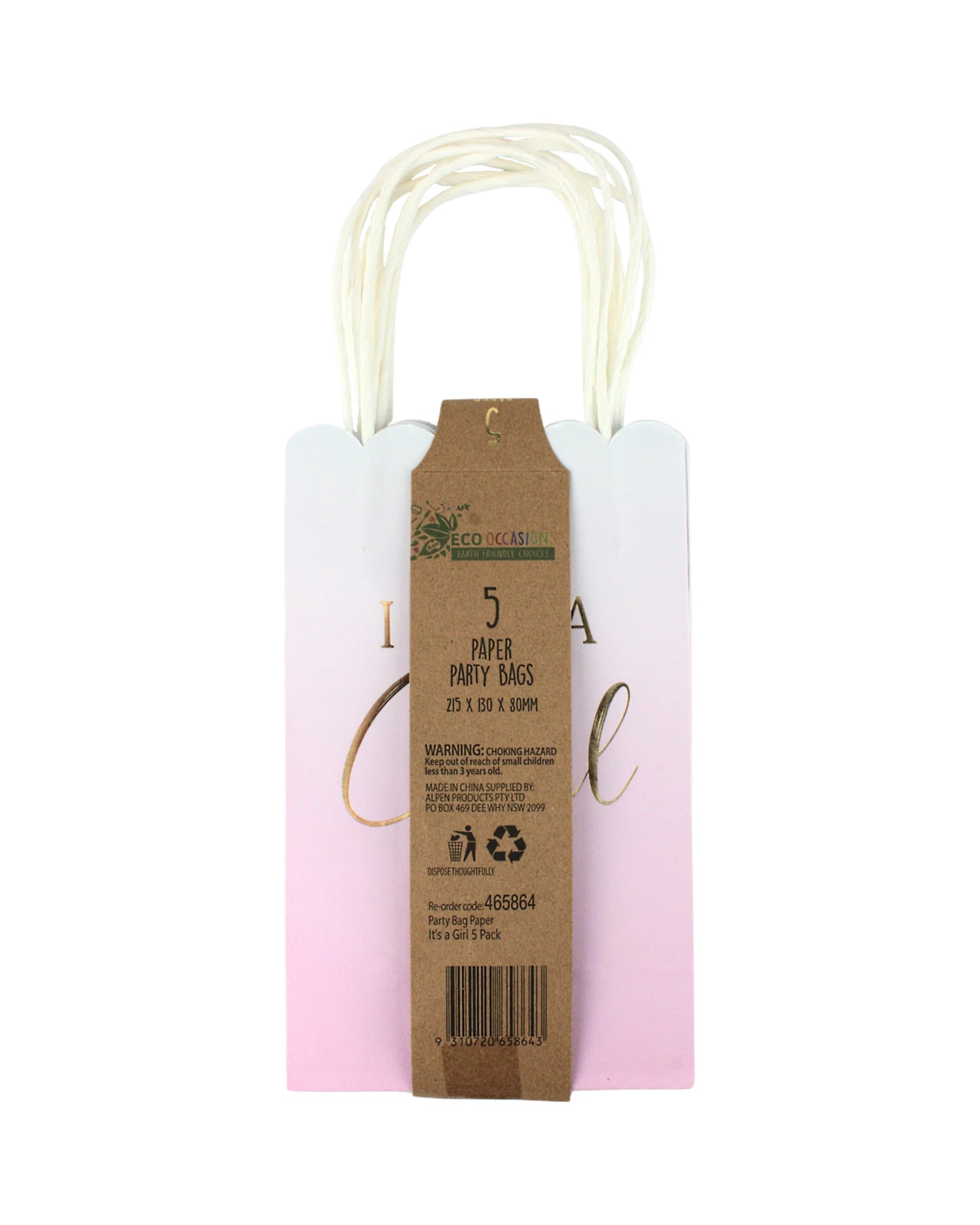 4 Alpen Ombre Pink It's A Girl Paper Gift Bags Pack of 5 - Pink, 4 of 4