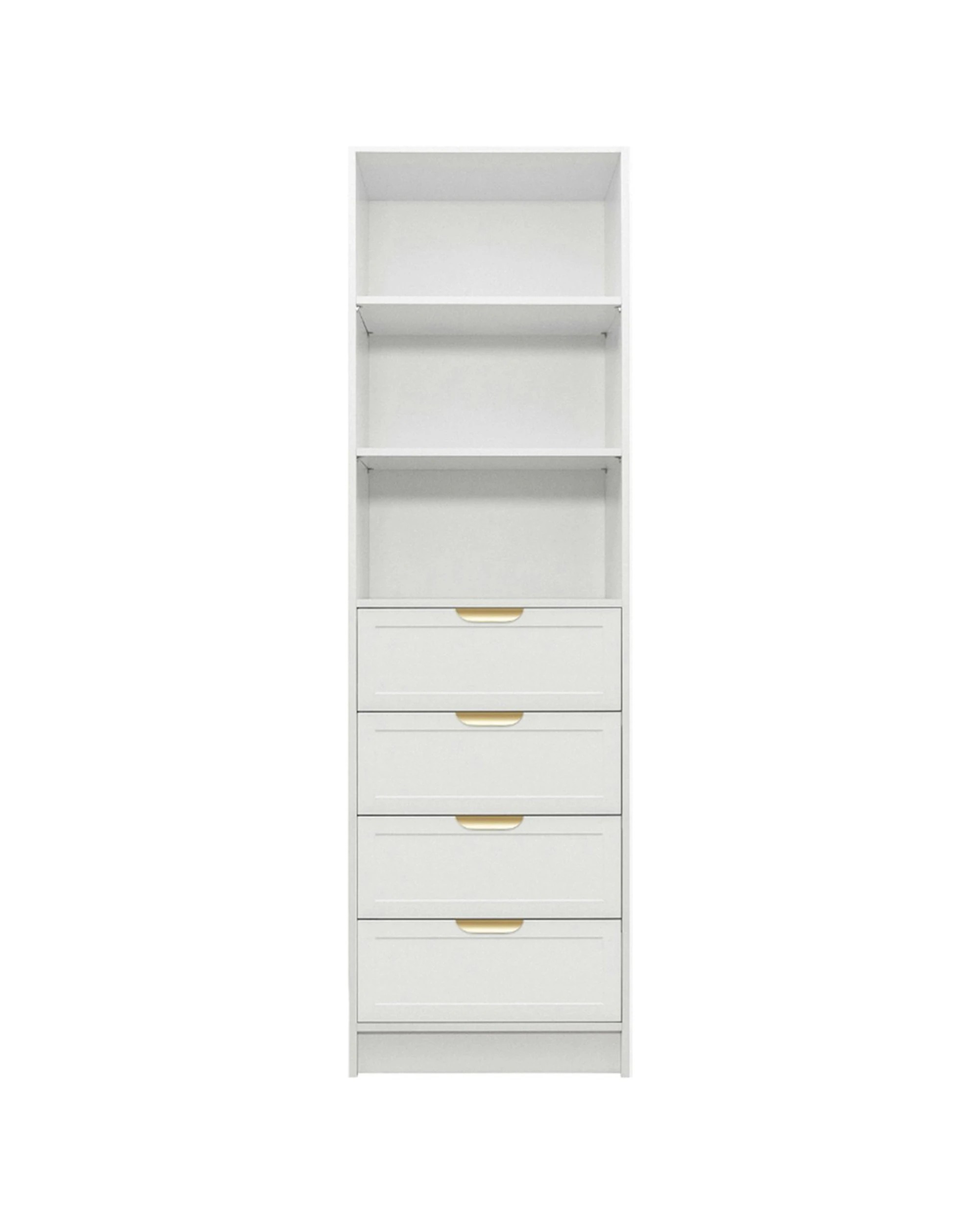 1 European Cabinetry Malmo 3 Shelf 4 Drawer Walk In Wardrobe Hamptons Brass Pull Hande - White, 1 of 3