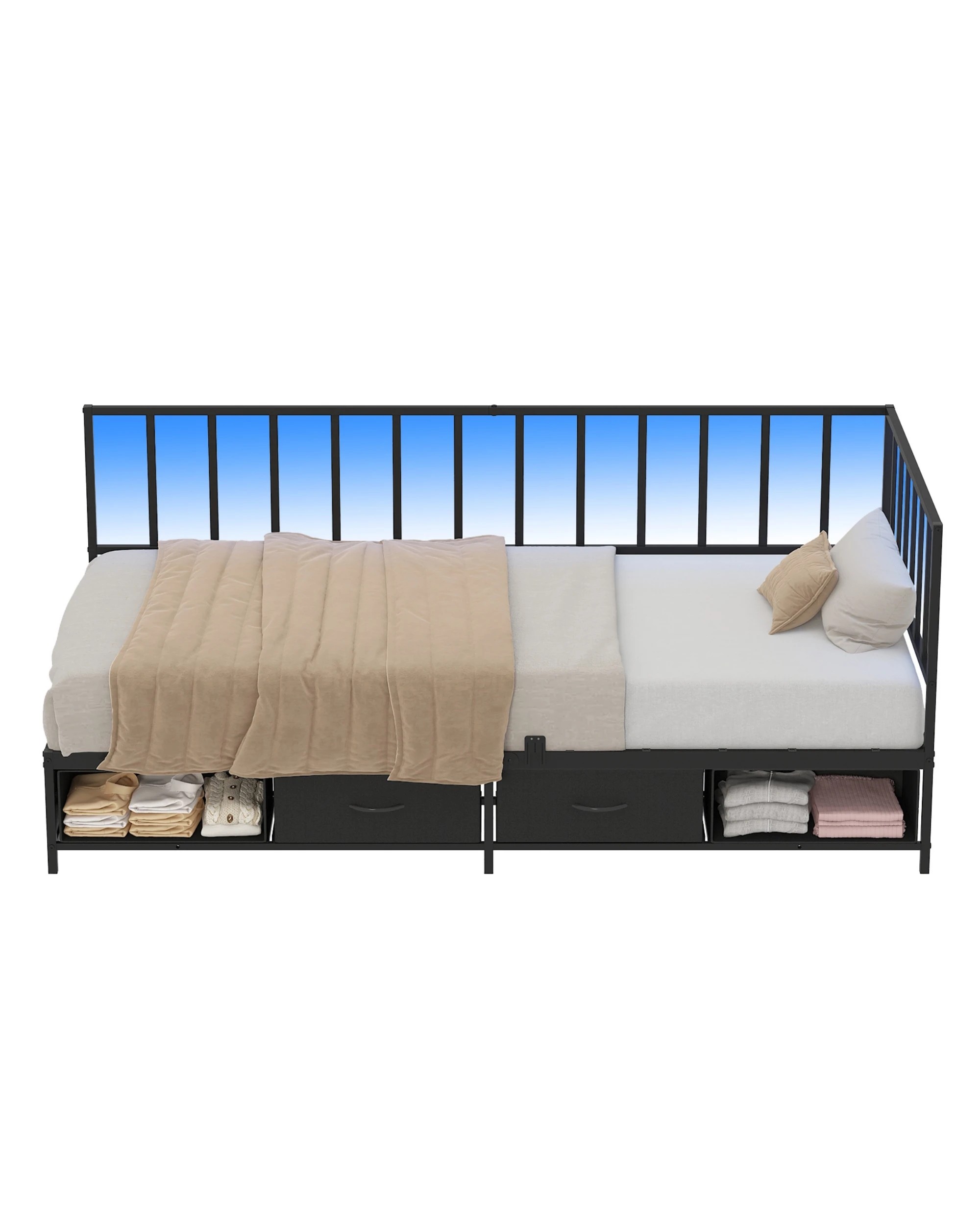 3 Advwin Single Corner Bed Frame L Shaped with LED Light and Drawers - Black, 3 of 9