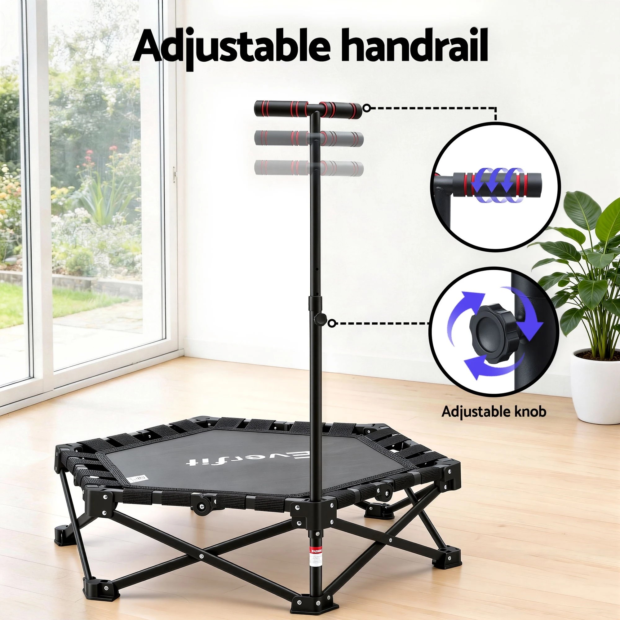 3 Everfit Fitness Foldable Trampoline Rebounder Adjustable Handle Indoor Exercise - Black, 3 of 5