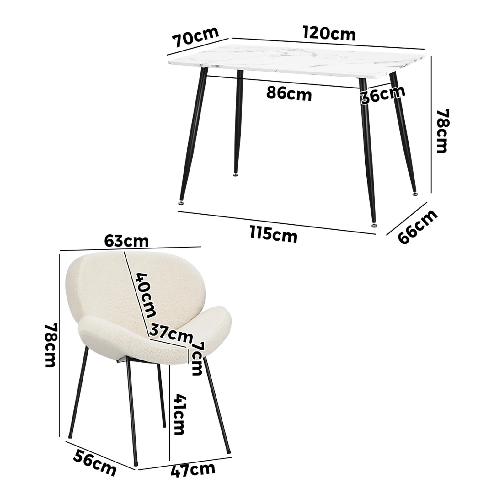 2 Oikiture 120cm Rectangle Dining Table with 4PCS Dining Chairs Sherpa - Multi, 2 of 9