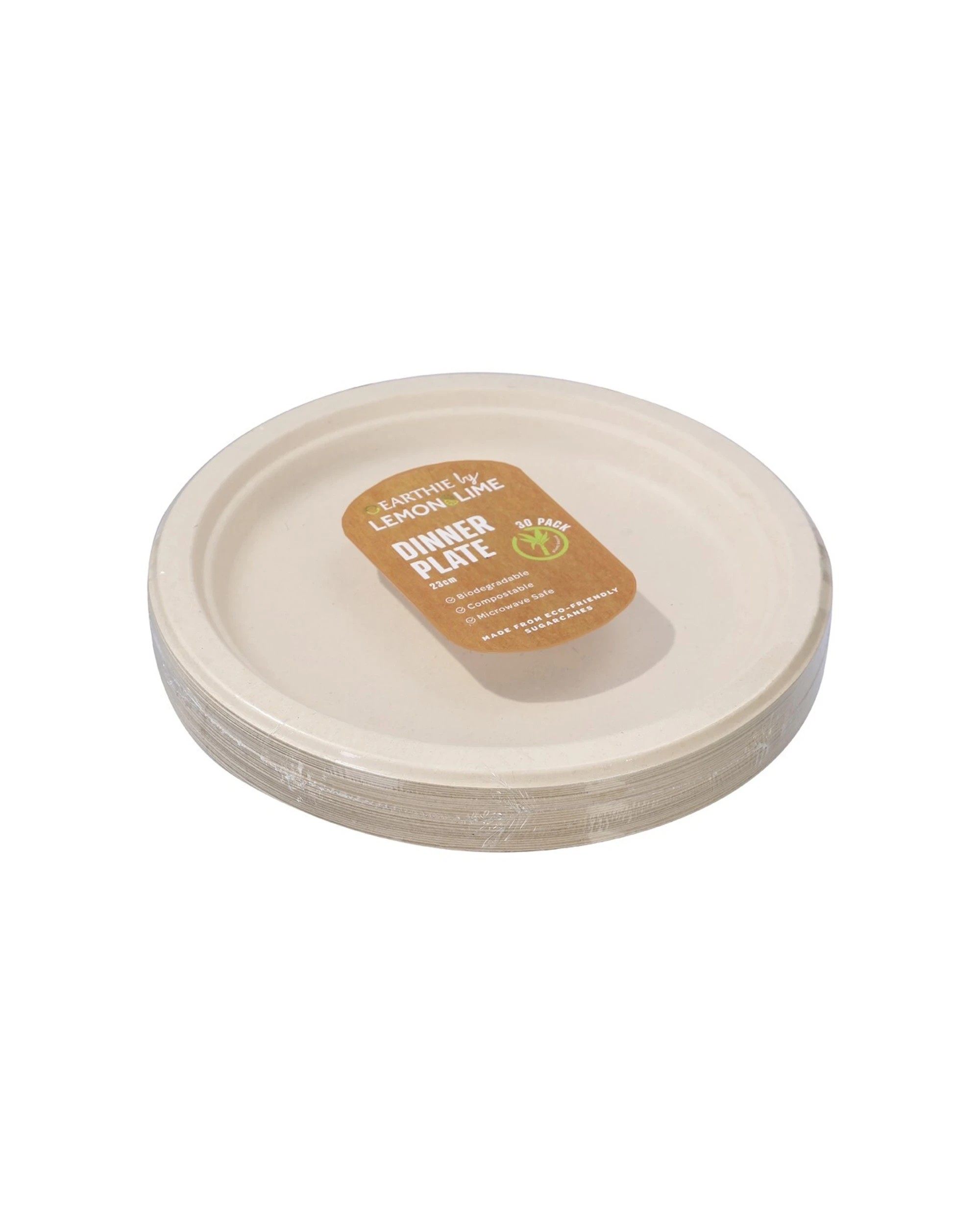2 30pk Lemon & Lime 23cm Eco Sugarcane Round Dinner/picnic Plate/tableware Natural
 - Natural, 2 of 3