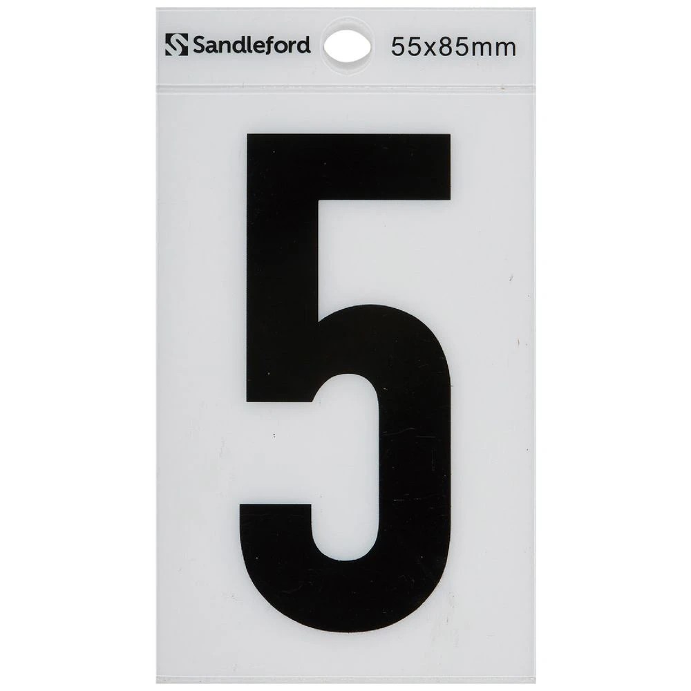 1 Sandleford 5 Self-adhesive Numeral White 85mm, 1 of 1