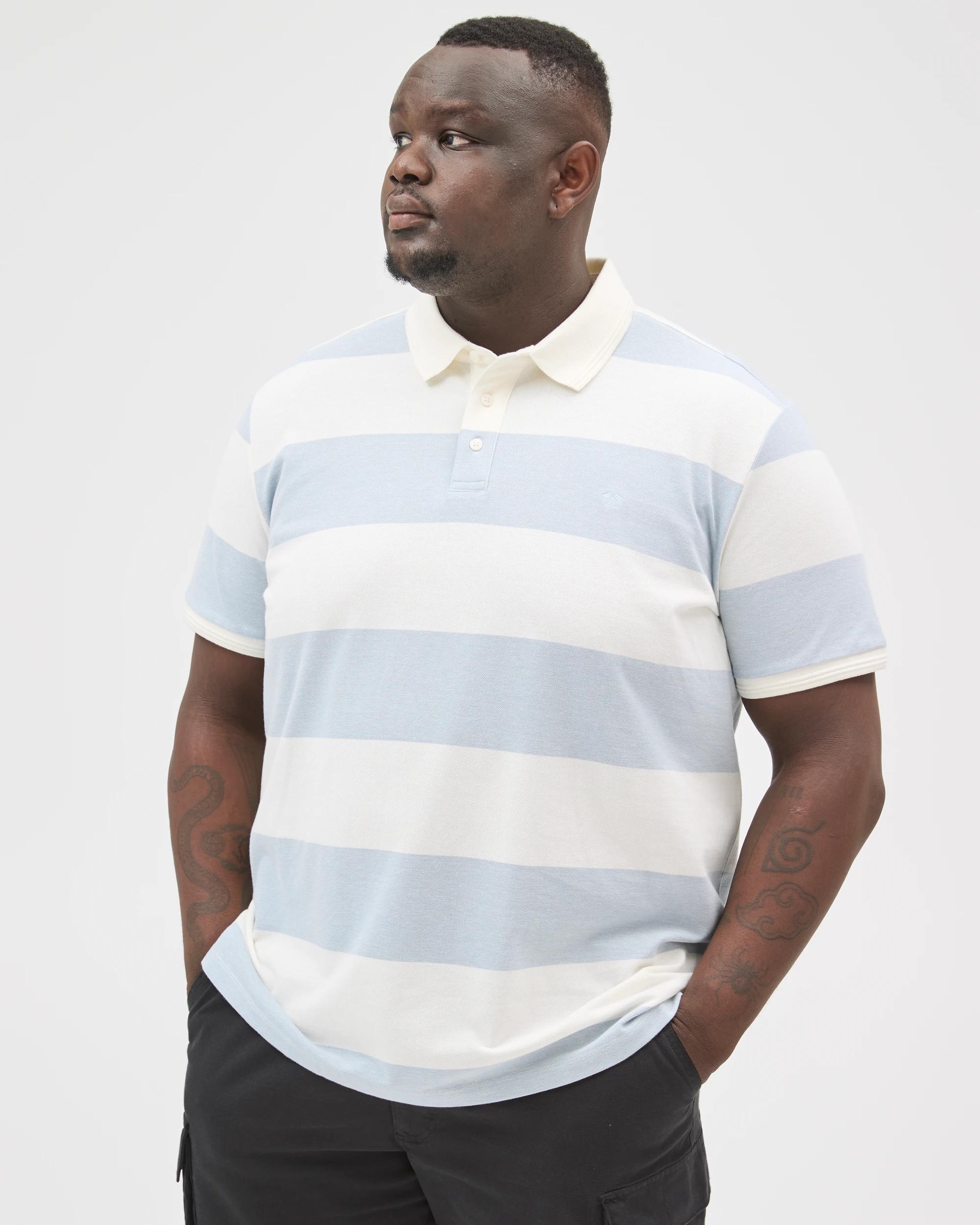 2 Target Man Plus Size Australian Cotton Block Stripe Polo Top NEUTRAL, 2 of 6