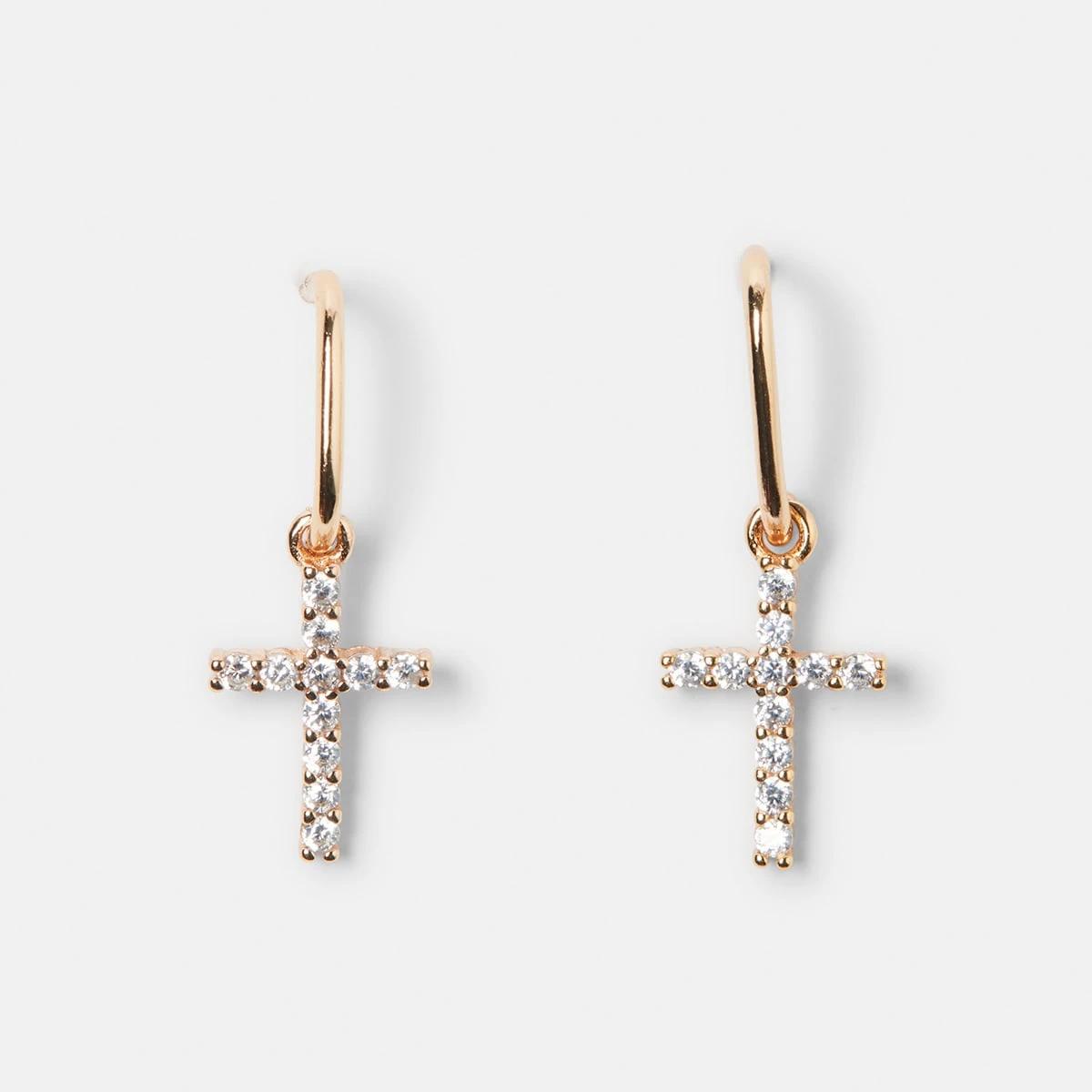 1 Gold Plated Sterling Silver Cross Earrings Gold, 1 of 5