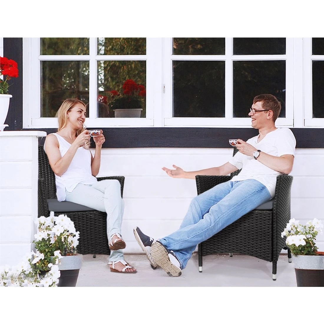 7 Gardeon Outdoor Dining Chairs Patio Furniture Wicker Garden Cushion Idris 2pc Durable Space Saving Modern Decor - Black, 7 of 8