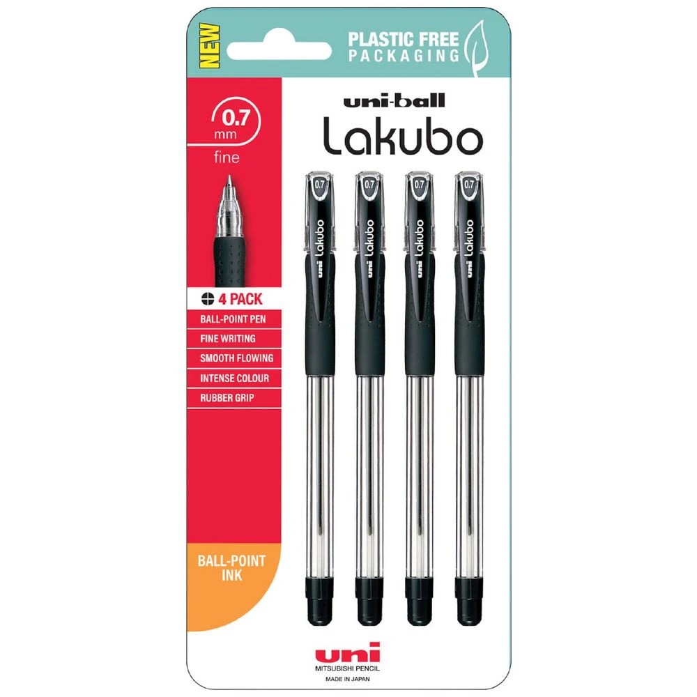 1 Uni Lakubo Ballpoint Pens 0.7mm Black 4 Pack, 1 of 2