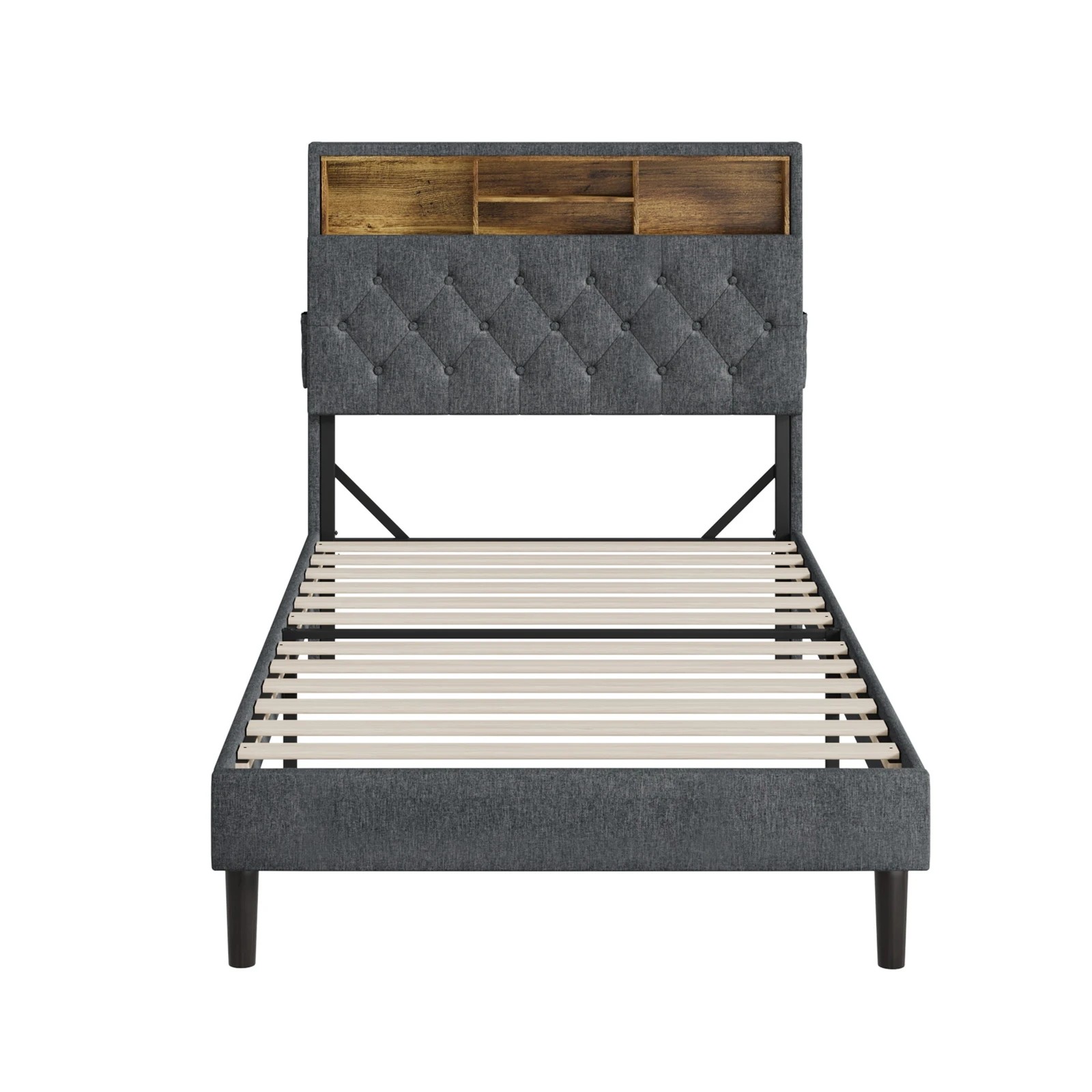 8 Oikiture King Single Bed With Led Storage Bedhead Bed Frame
 - Grey, 8 of 10