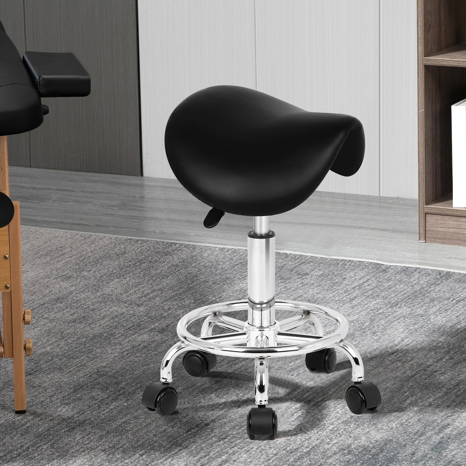 2 Alfordson 2x Salon Stool Saddle Swivel Barber Hair Dress Chair Sierra - Black, 2 of 10